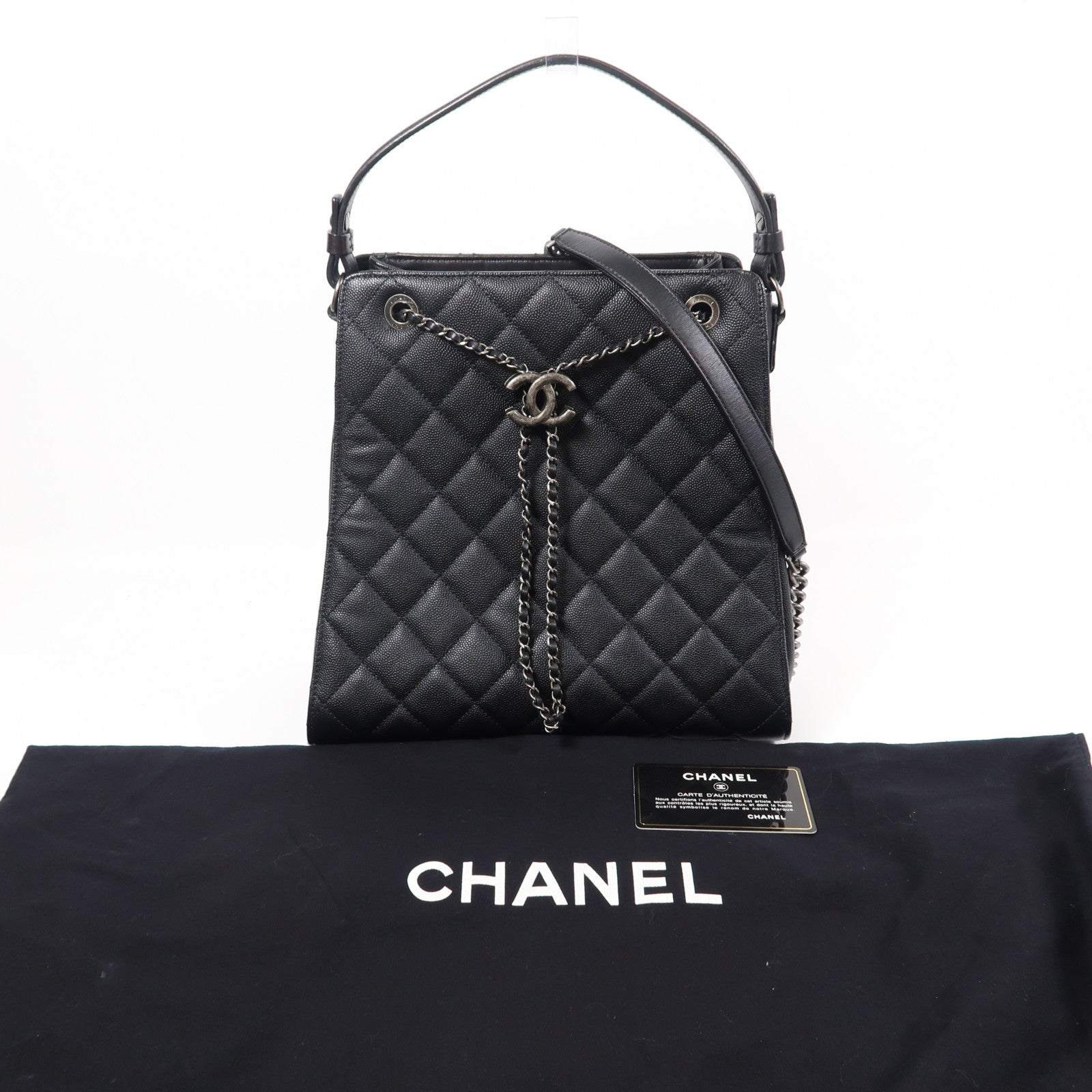 CHANEL 牛皮皮革2 way Shoulder銀扣鏈帶手挽肩背兩用袋