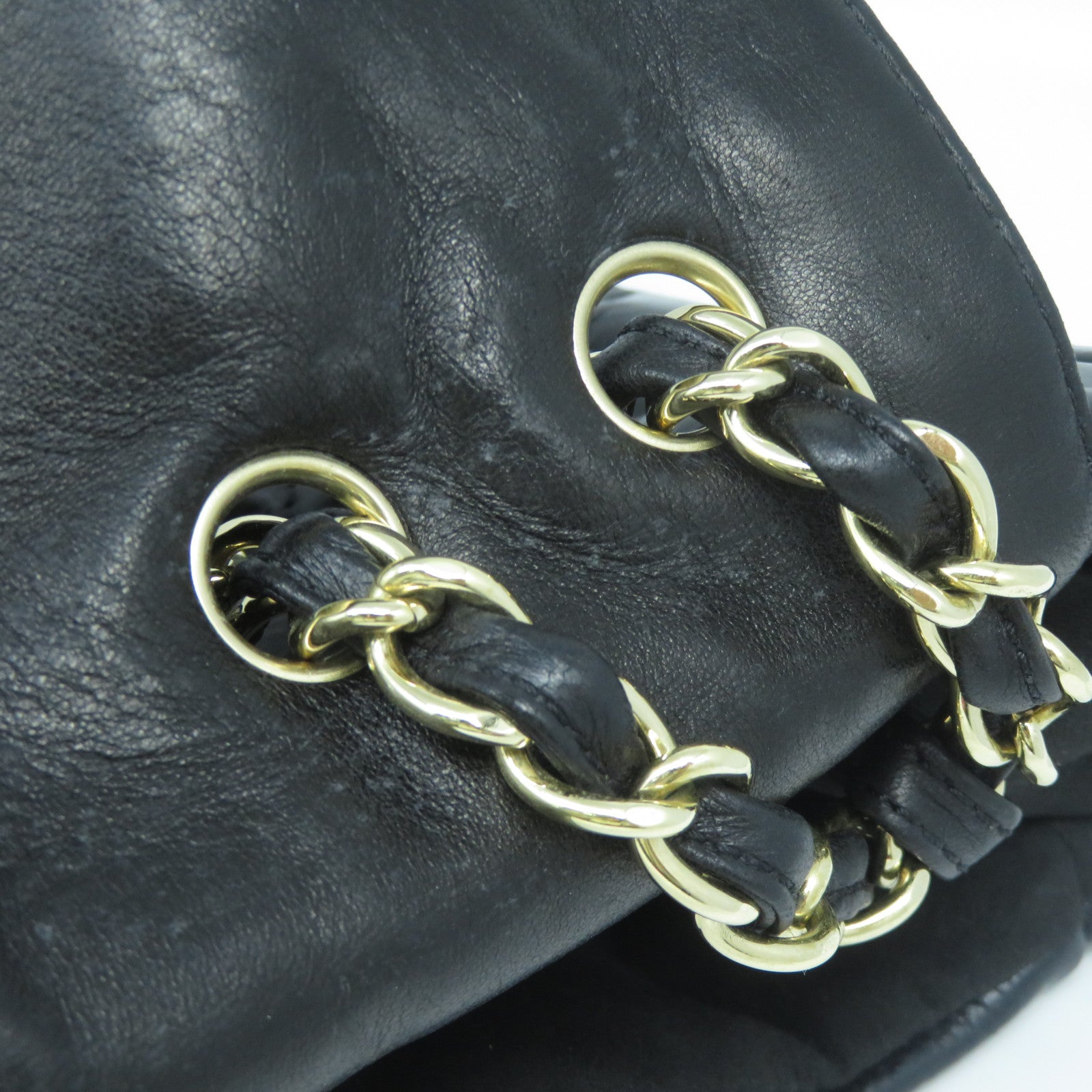CHANEL 菱格牛皮皮革Chain Shoulder Bag金扣手挽肩背兩用袋黑色