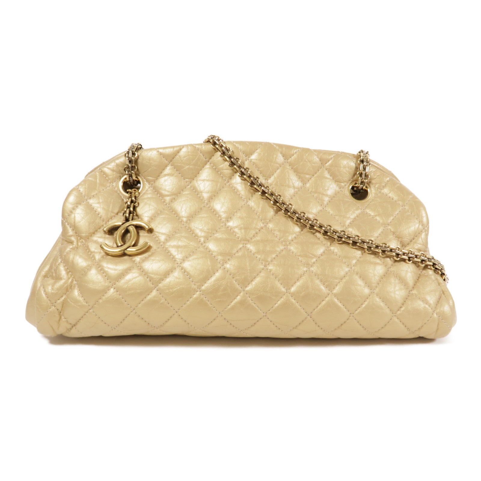 CHANEL 牛皮皮革Chain Shoulder金扣鏈帶肩背袋