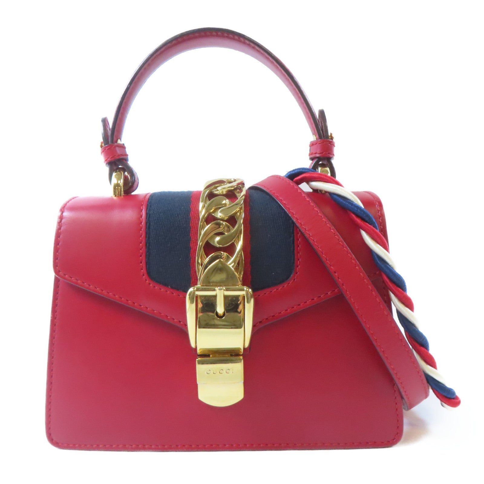 GUCCI 【激減優惠】牛皮皮革Sylvie Mini Shoulder Bag金扣手挽肩背兩用袋紅色