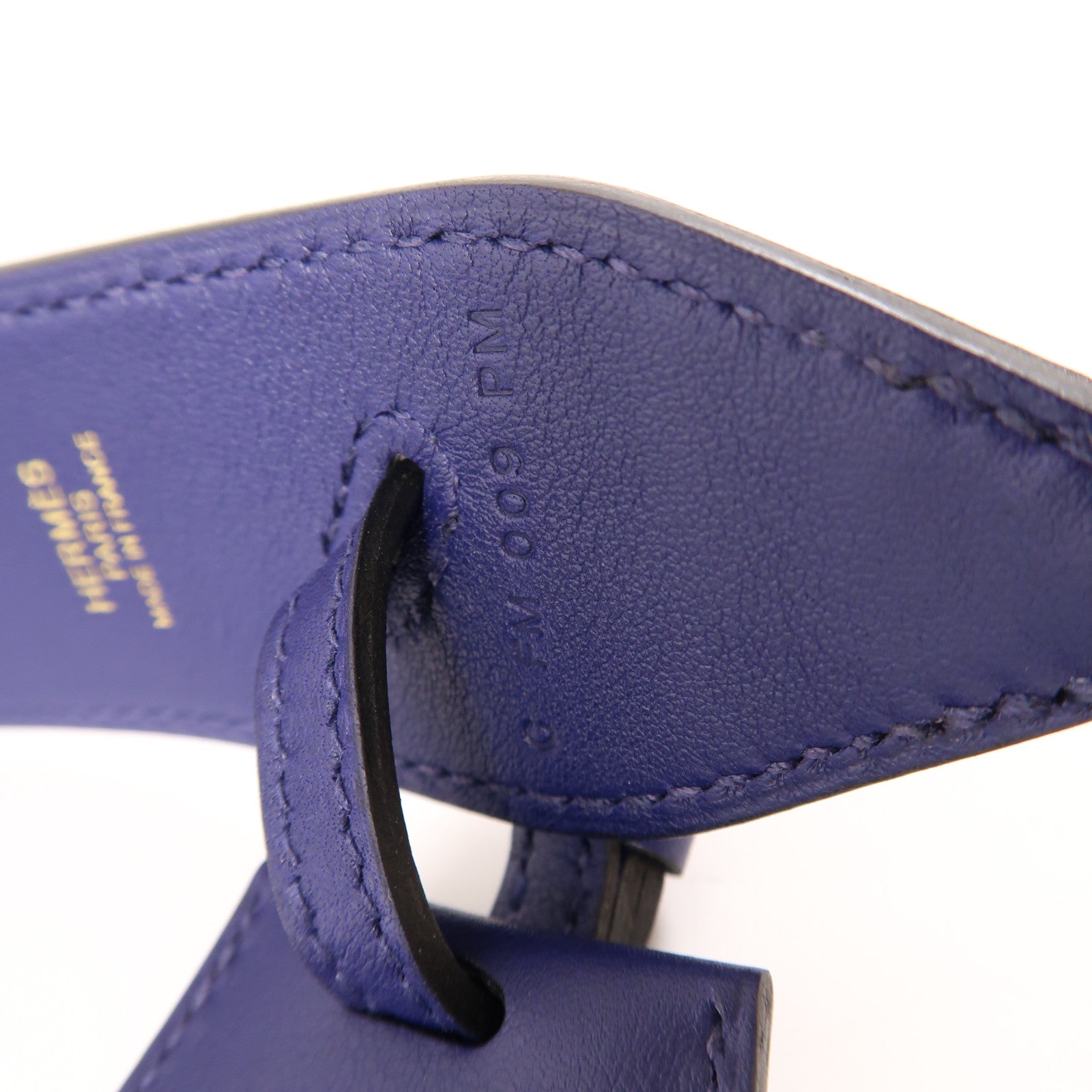 HERMES Swift皮革Clochette Bag Strap金扣肩帶藍色