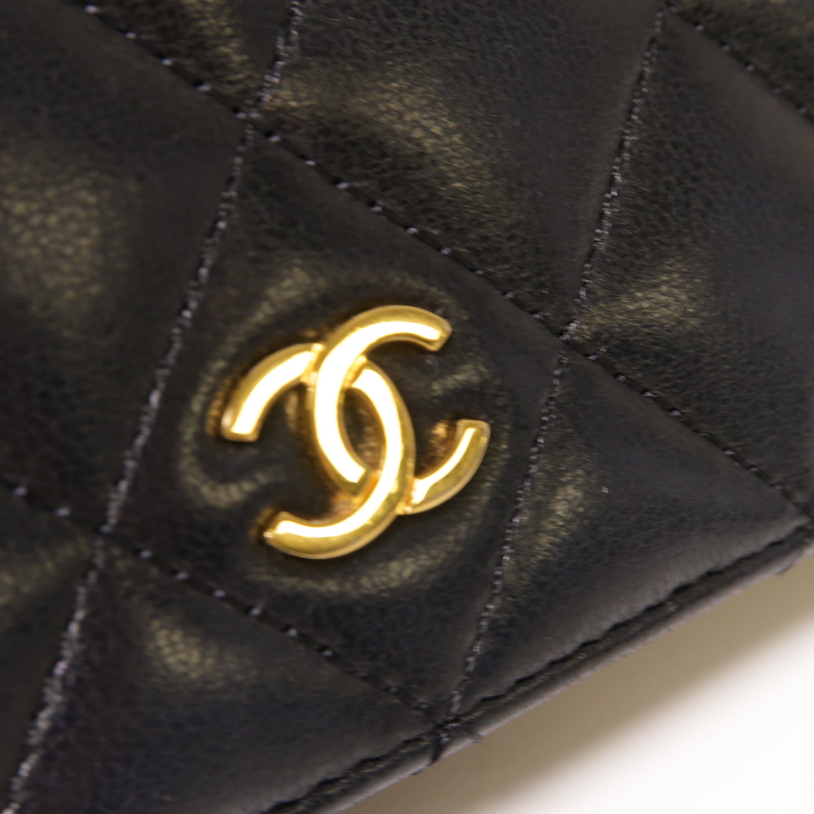 CHANEL 菱格羊皮皮革Long Wallet金扣長錢包黑色