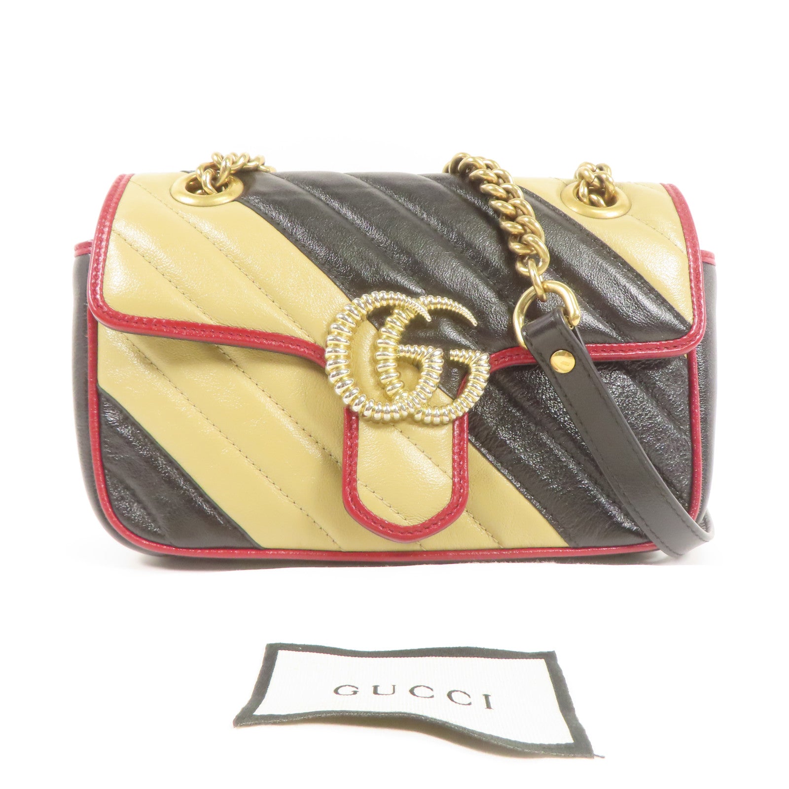 GUCCI GG GHW GG Marmont Shoulder Bag 446744 Calfskin Leather Beige/Black