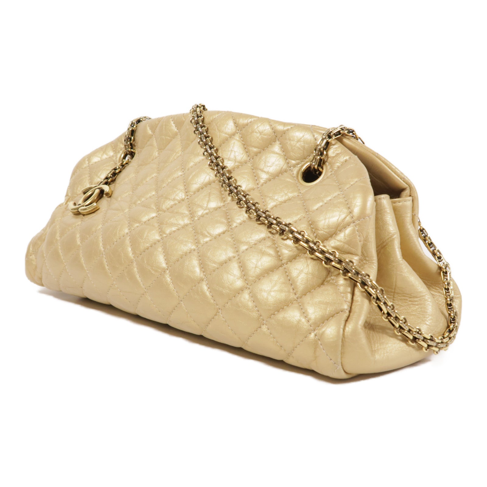 CHANEL 牛皮皮革Chain Shoulder金扣鏈帶肩背袋