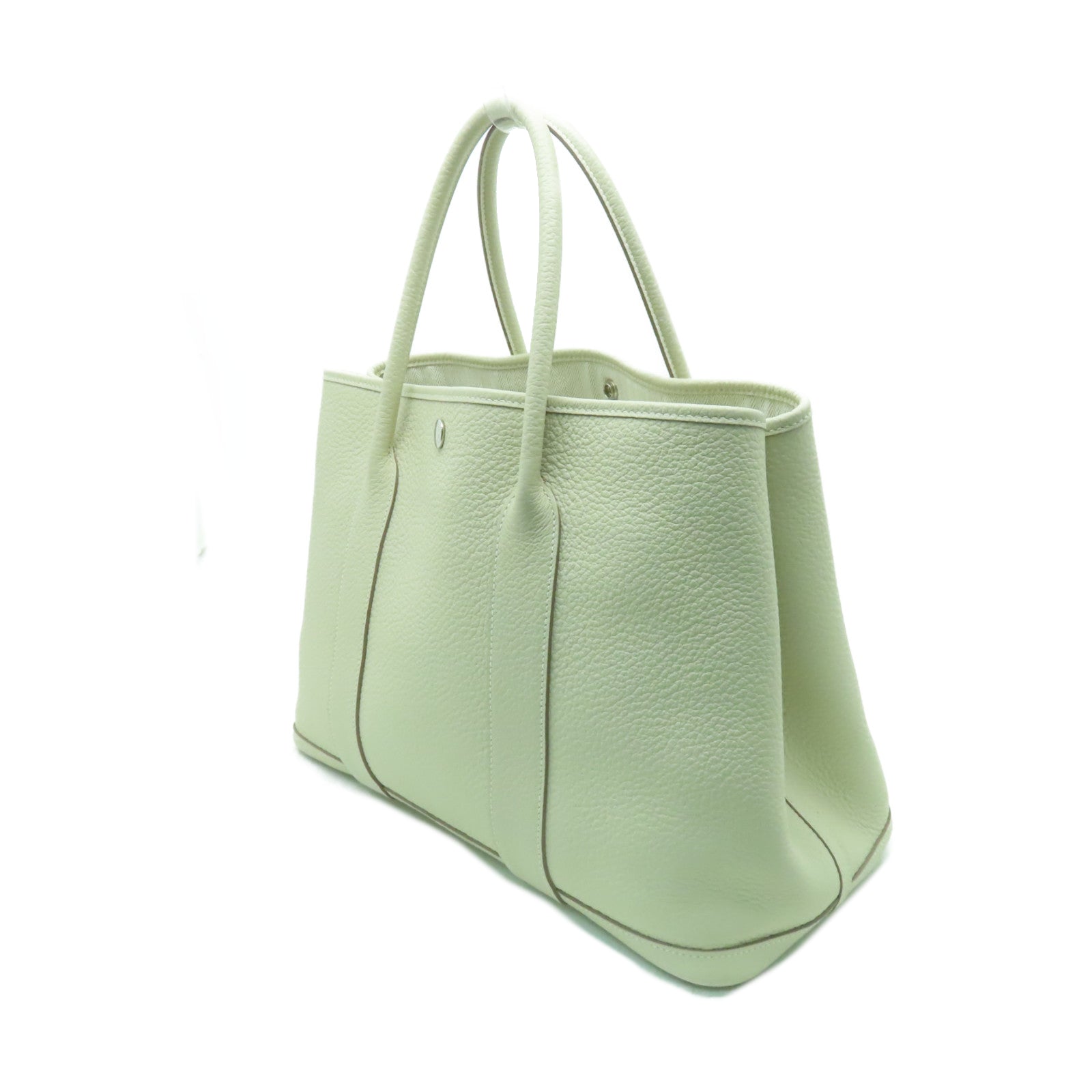 HERMES 【清倉大減價】Negonda皮革Garden Party PM銀扣手挽袋Nata白色