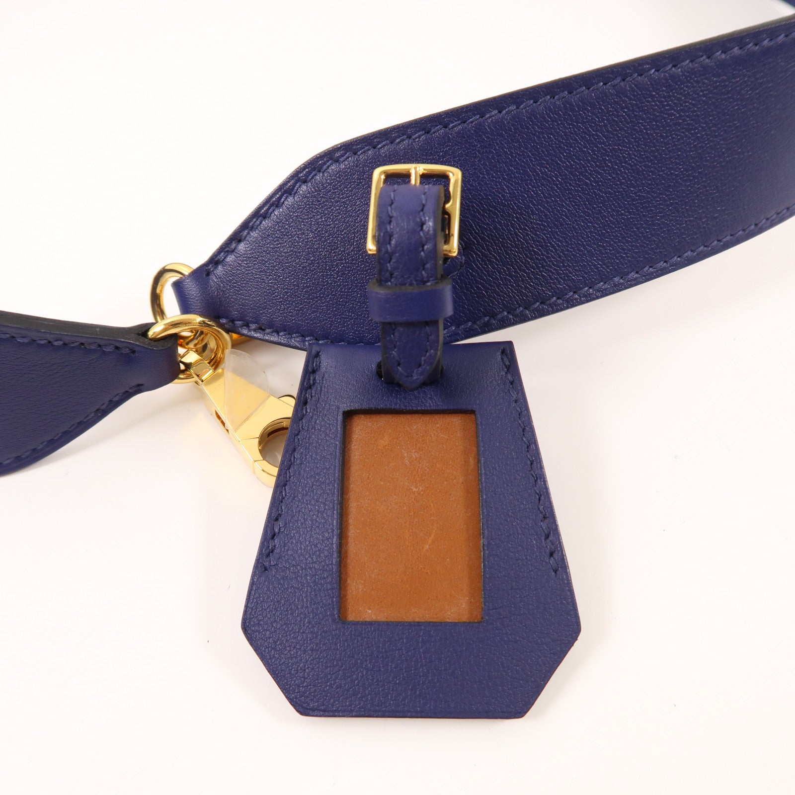 HERMES Swift皮革Clochette Bag Strap金扣肩帶藍色