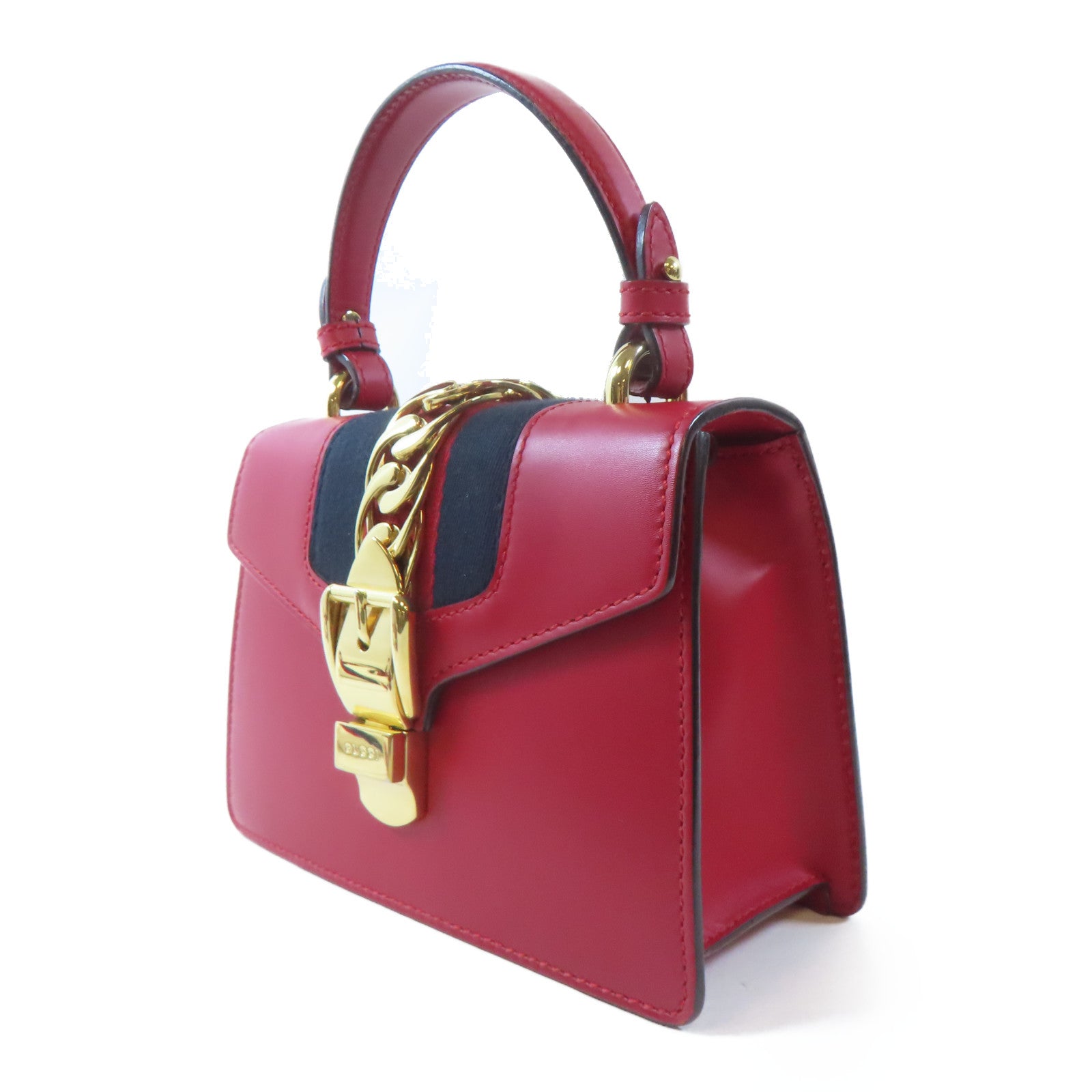 GUCCI 【激減優惠】牛皮皮革Sylvie Mini Shoulder Bag金扣手挽肩背兩用袋紅色