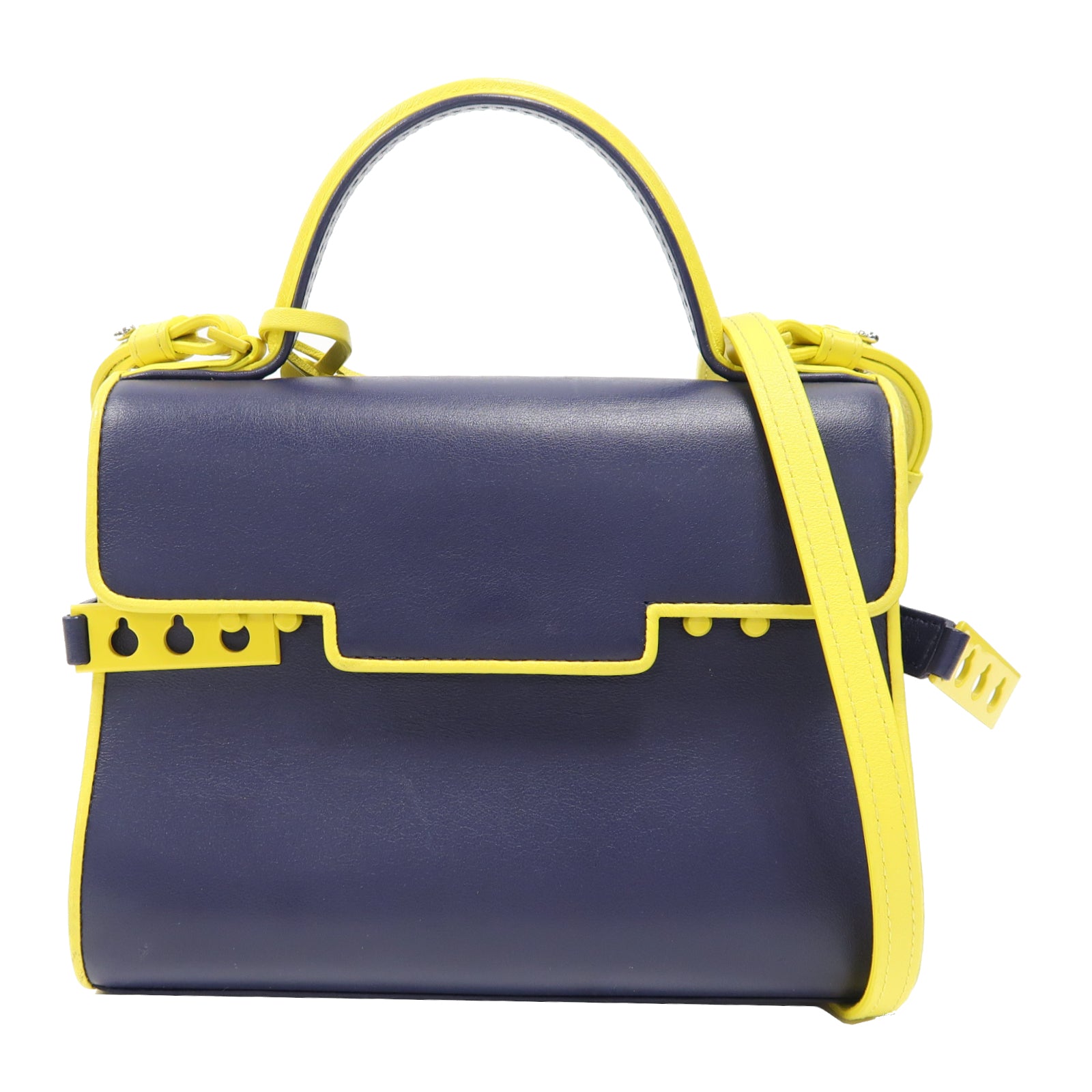 Delvaux 牛皮皮革Shoulder Bag銀扣手挽肩背兩用袋藍色/黃色