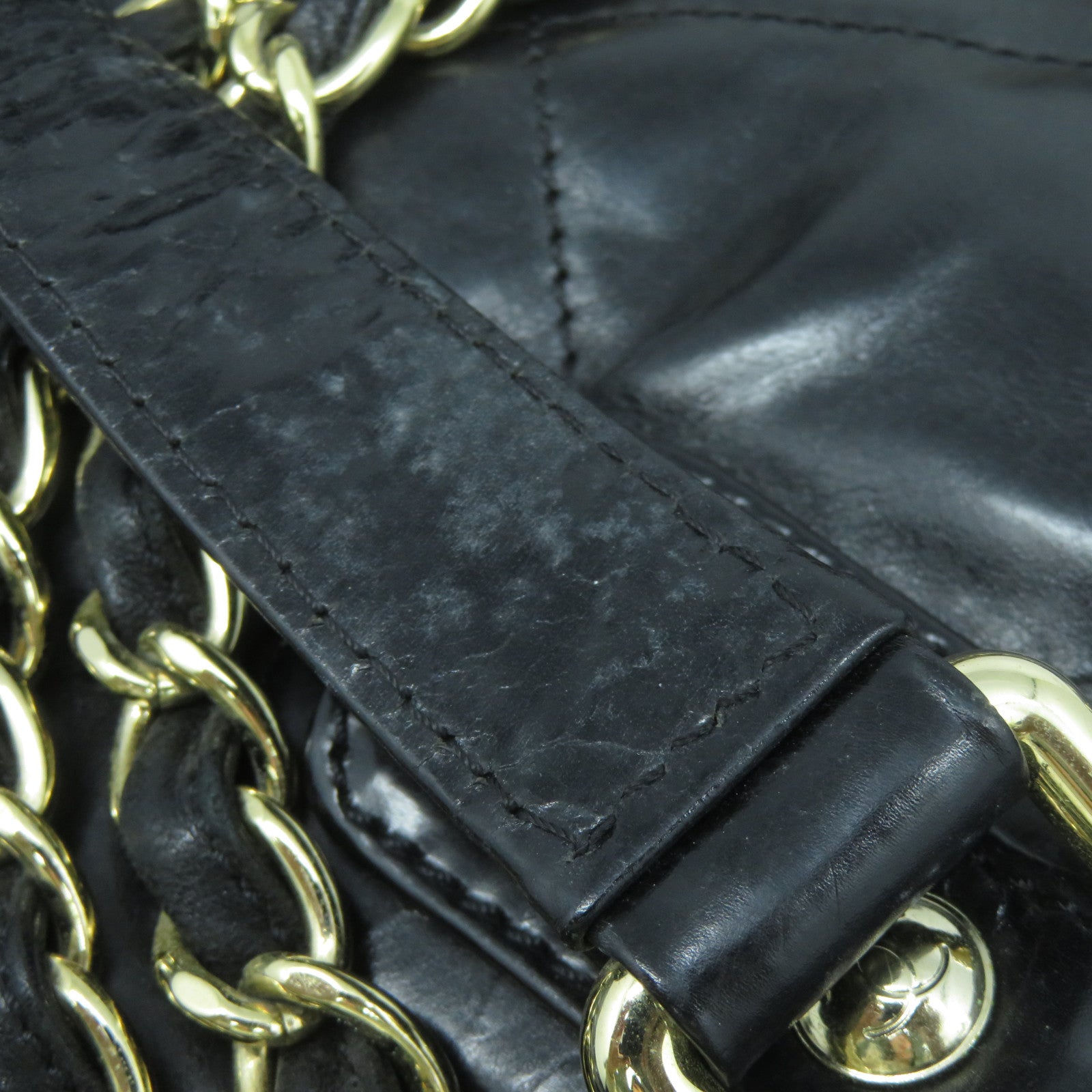 CHANEL 菱格牛皮皮革Chain Shoulder Bag金扣手挽肩背兩用袋黑色