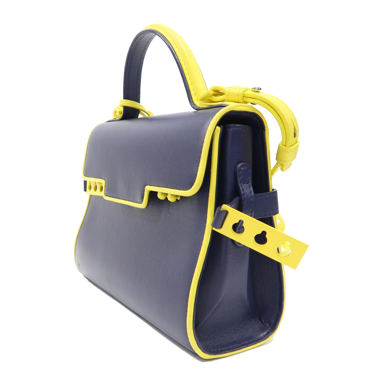 Delvaux 牛皮皮革Shoulder Bag銀扣手挽肩背兩用袋藍色/黃色