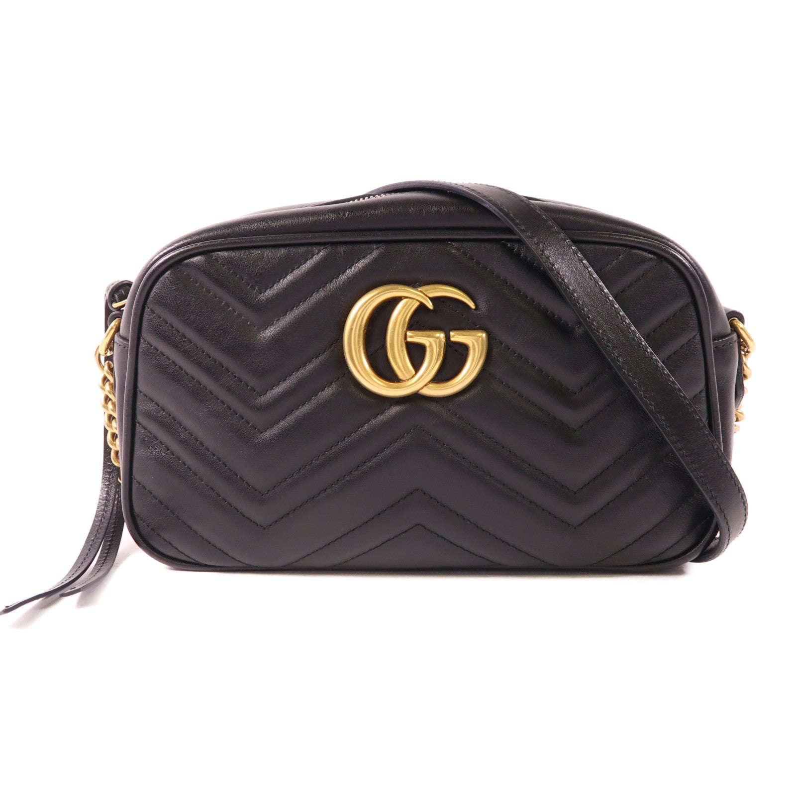 GUCCI GHW GG Marmont Shoulder Bag 447632 Calfskin Leather Black