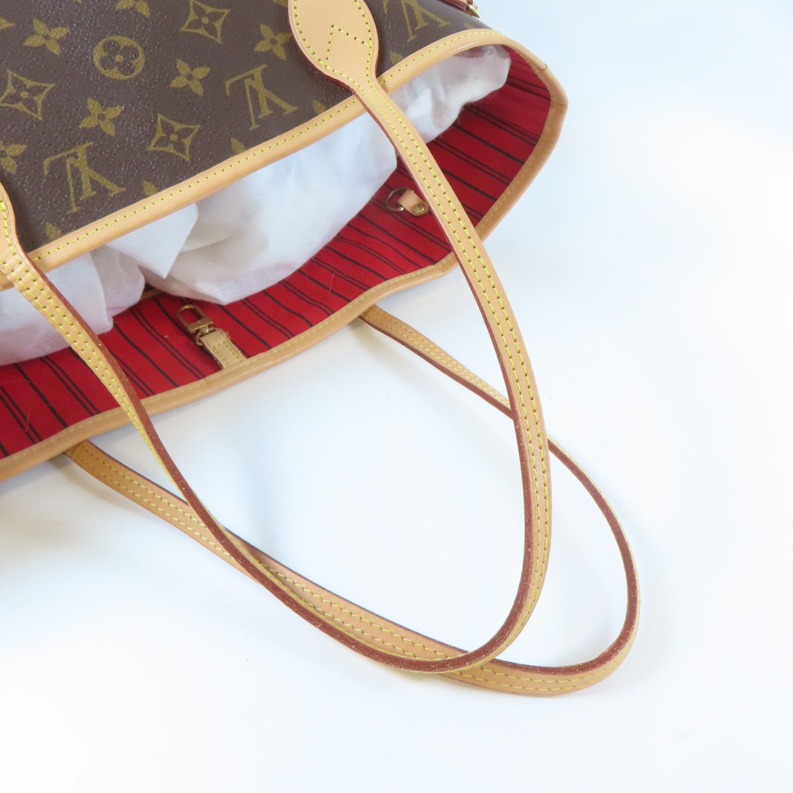 LOUIS VUITTON Monogram Neverfull MM金扣手挽袋啡色