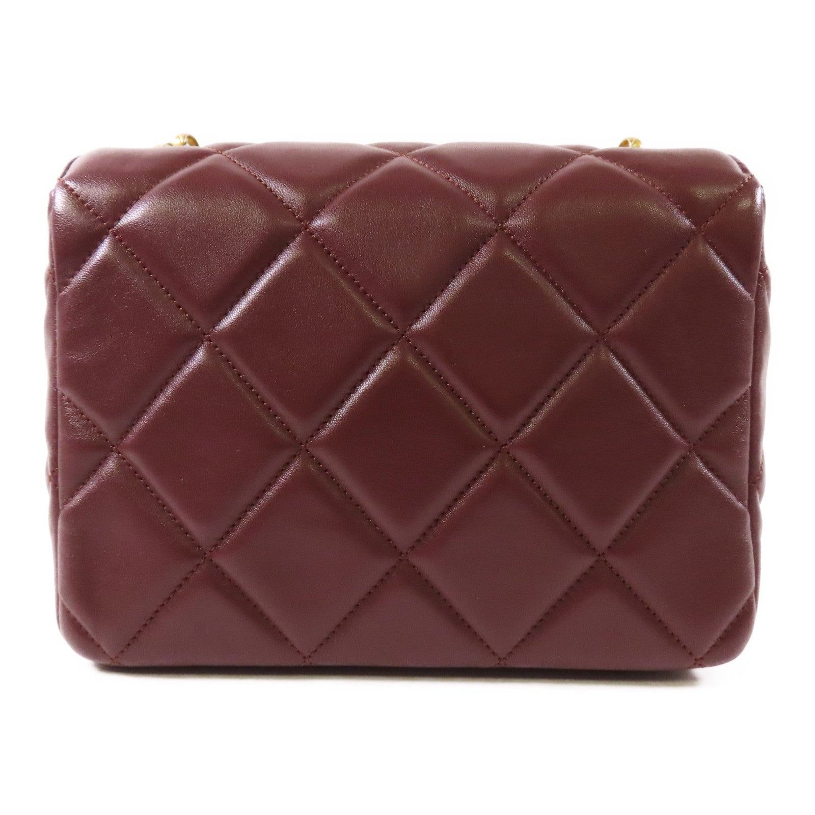 CHANEL CC GHW Chain Shoulder Bag Lambskin Leather Brown