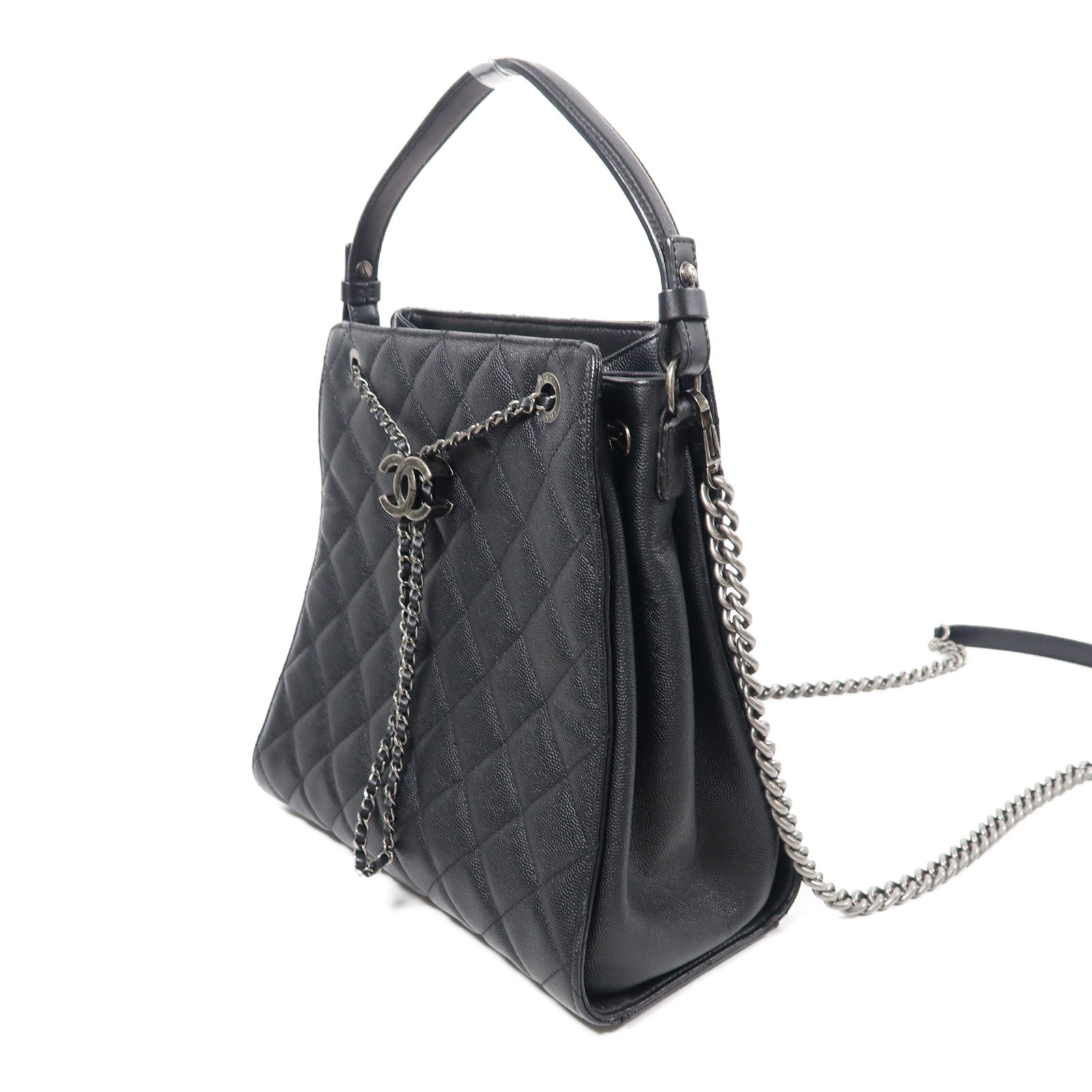 CHANEL 【激減優惠】牛皮皮革2 way Shoulder銀扣鏈帶手挽肩背兩用袋