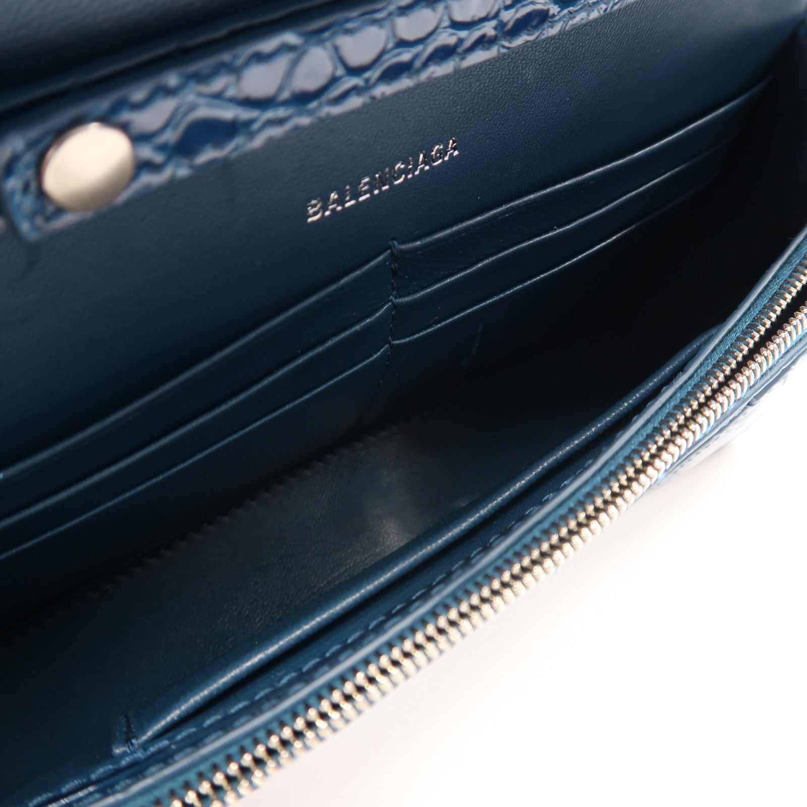 BALENCIAGA 【激減優惠】牛皮皮革Hourglass WOC銀扣鏈帶肩背袋藍色