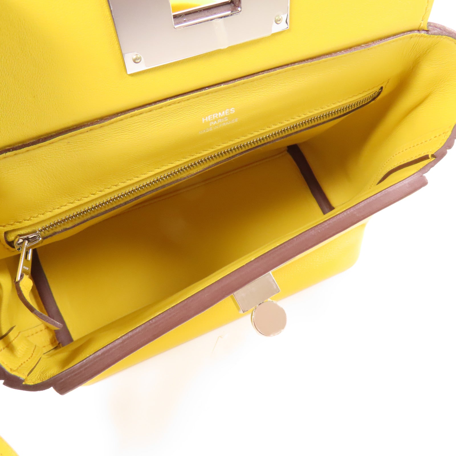 HERMES Evercolor皮革24x24 Mini銀扣手挽肩背兩用袋Sun