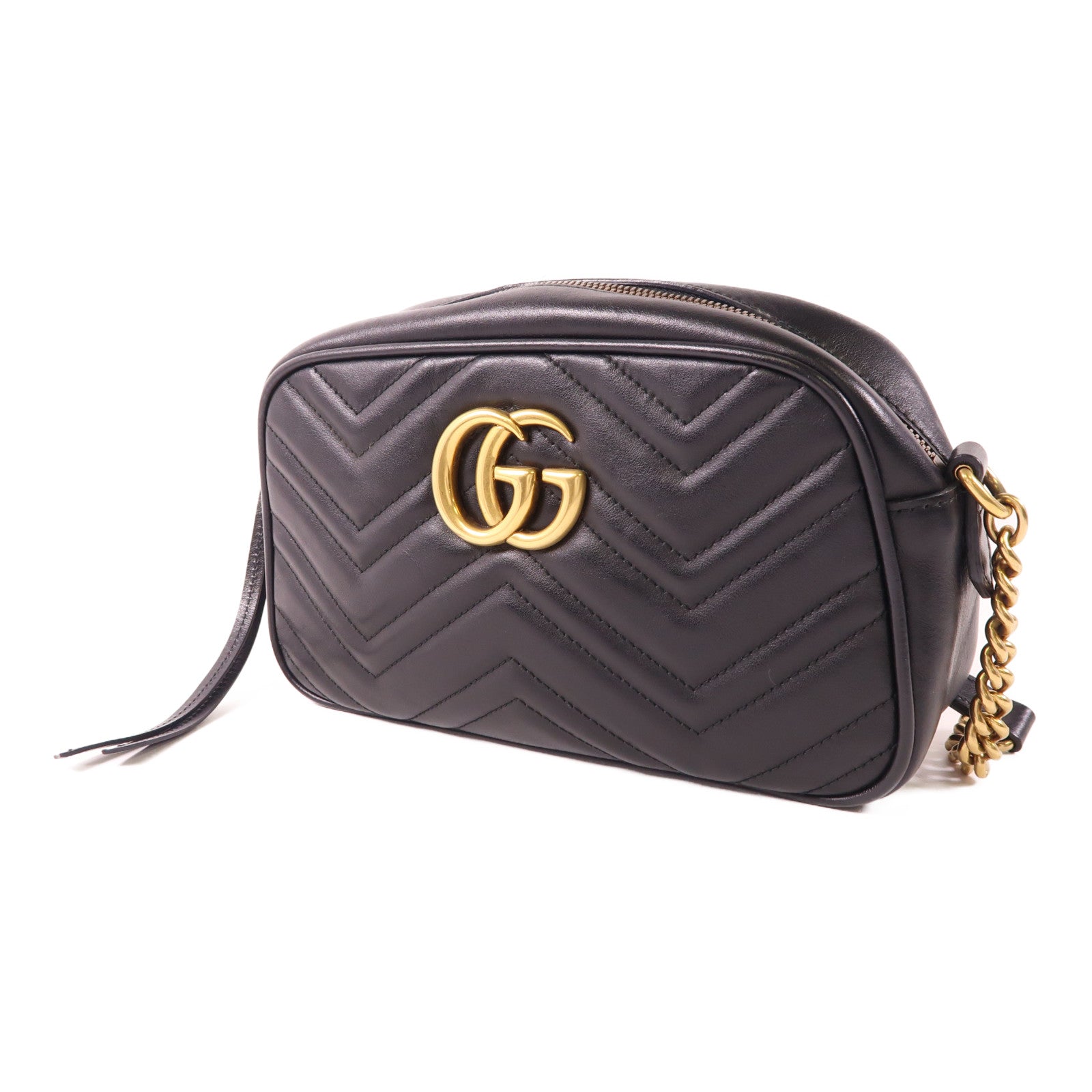 GUCCI GHW GG Marmont Shoulder Bag 447632 Calfskin Leather Black
