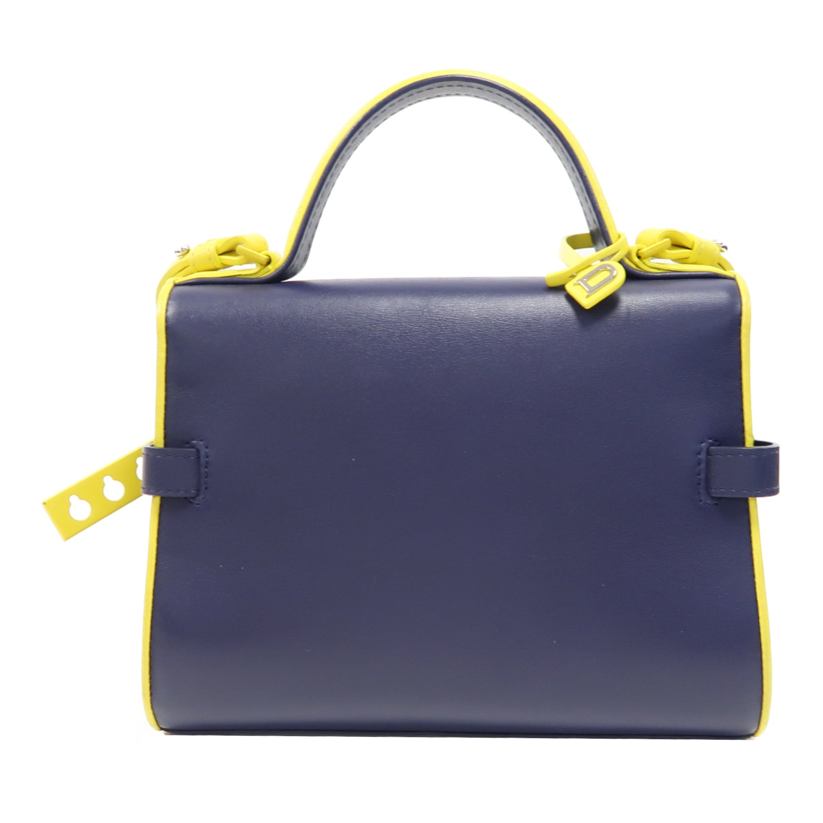 Delvaux 牛皮皮革Shoulder Bag銀扣手挽肩背兩用袋藍色/黃色