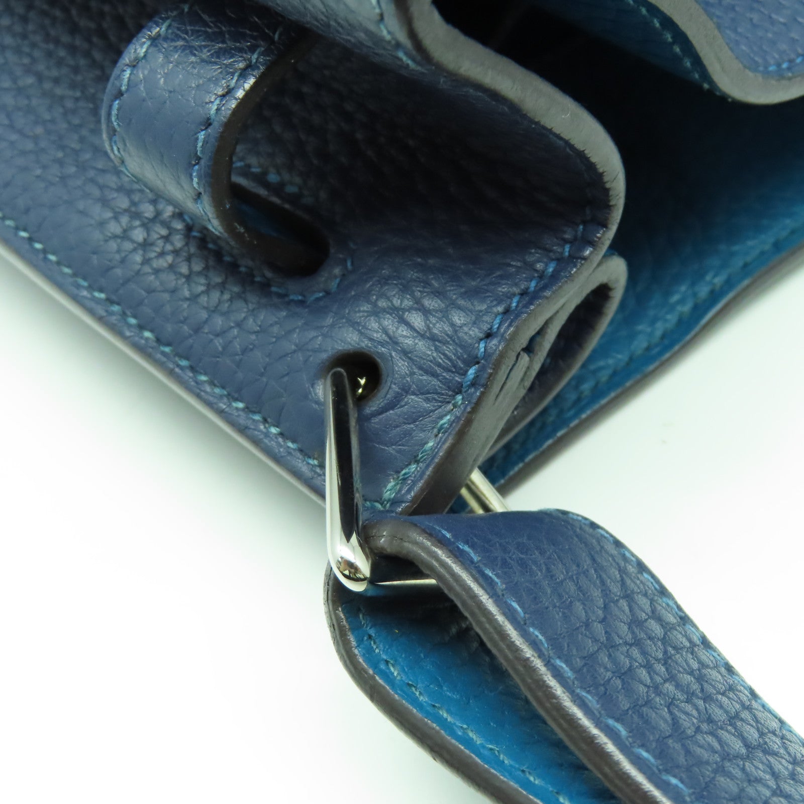 HERMES 【激減優惠】Clemence皮革So Kelly 26銀扣肩背袋伊玆密爾藍色