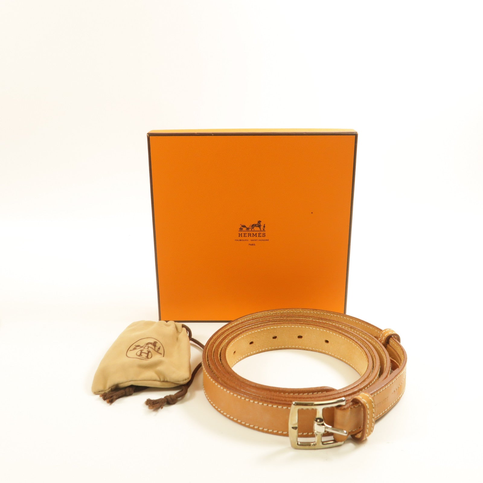 HERMES 【激減優惠】牛皮皮革Belt銀扣皮帶