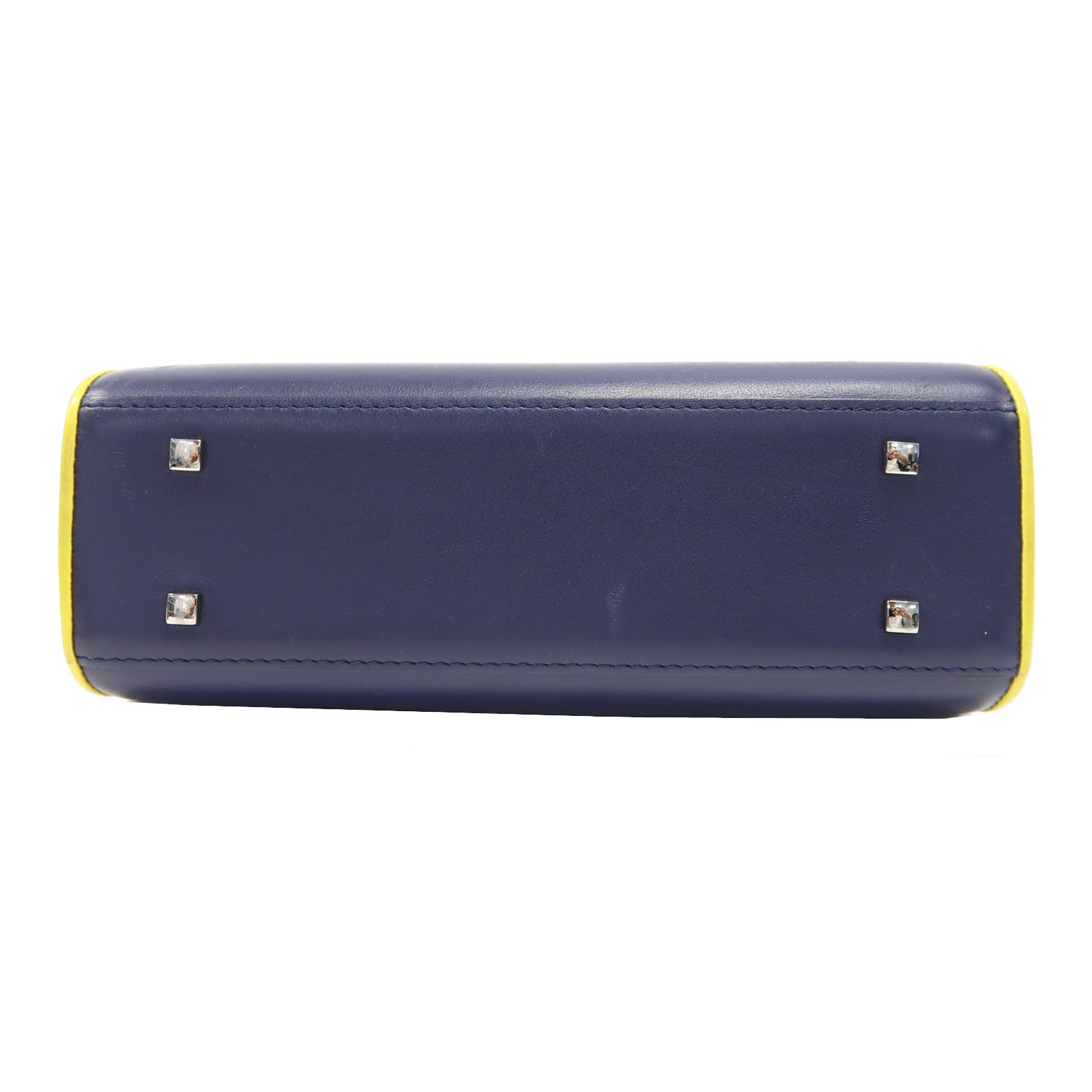 Delvaux 牛皮皮革Shoulder Bag銀扣手挽肩背兩用袋藍色/黃色