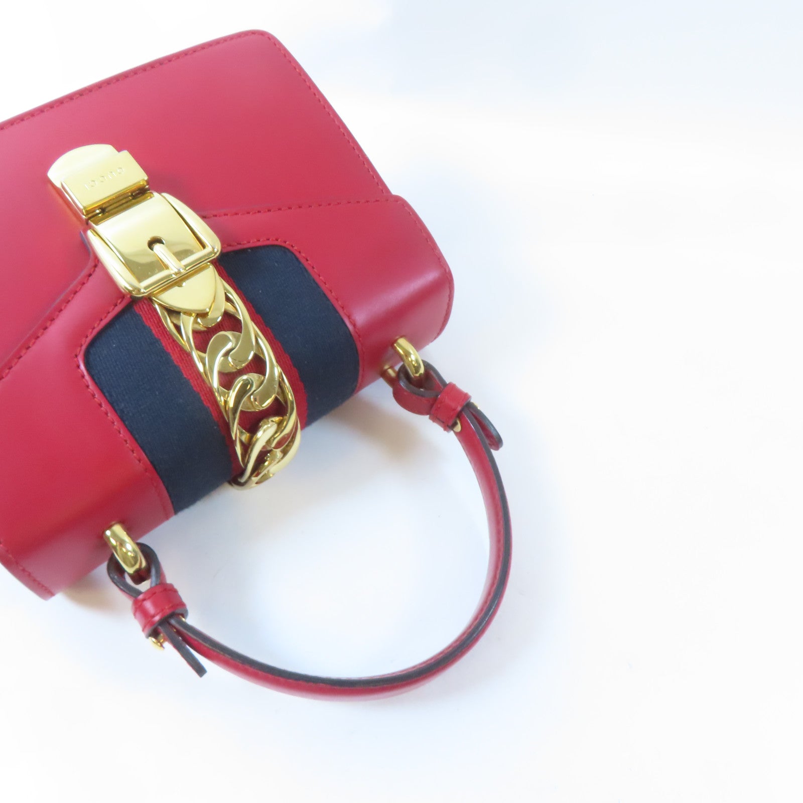 GUCCI 【激減優惠】牛皮皮革Sylvie Mini Shoulder Bag金扣手挽肩背兩用袋紅色