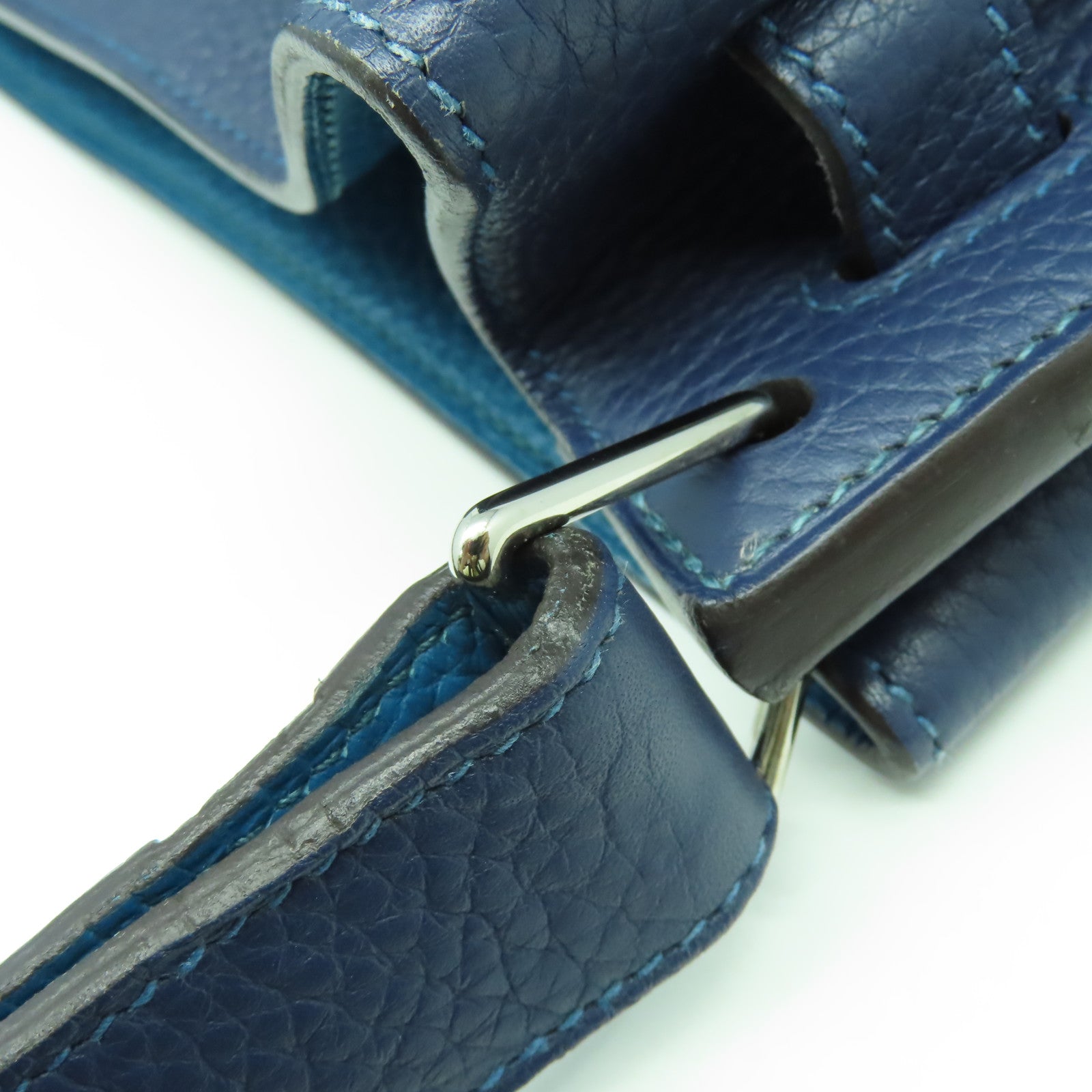HERMES 【激減優惠】Clemence皮革So Kelly 26銀扣肩背袋伊玆密爾藍色