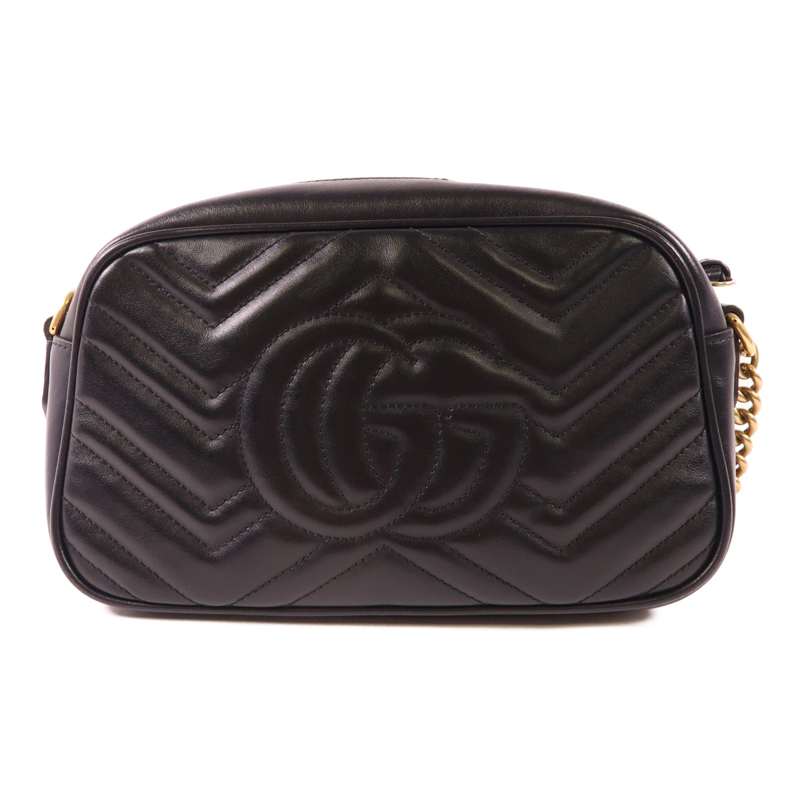 GUCCI GHW GG Marmont Shoulder Bag 447632 Calfskin Leather Black