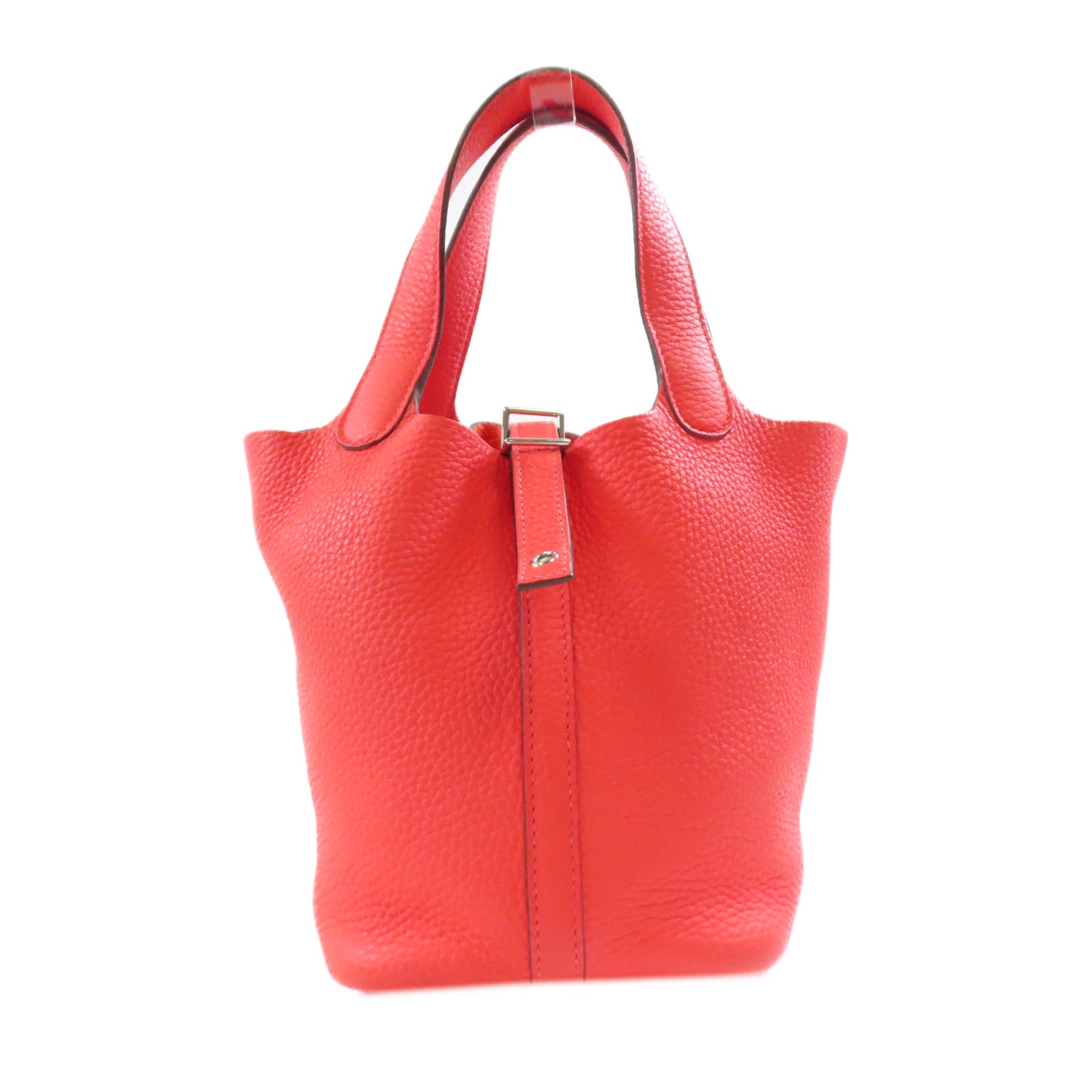 HERMES Clemence皮革Picotin PM銀扣手挽袋Rose Texas紅色