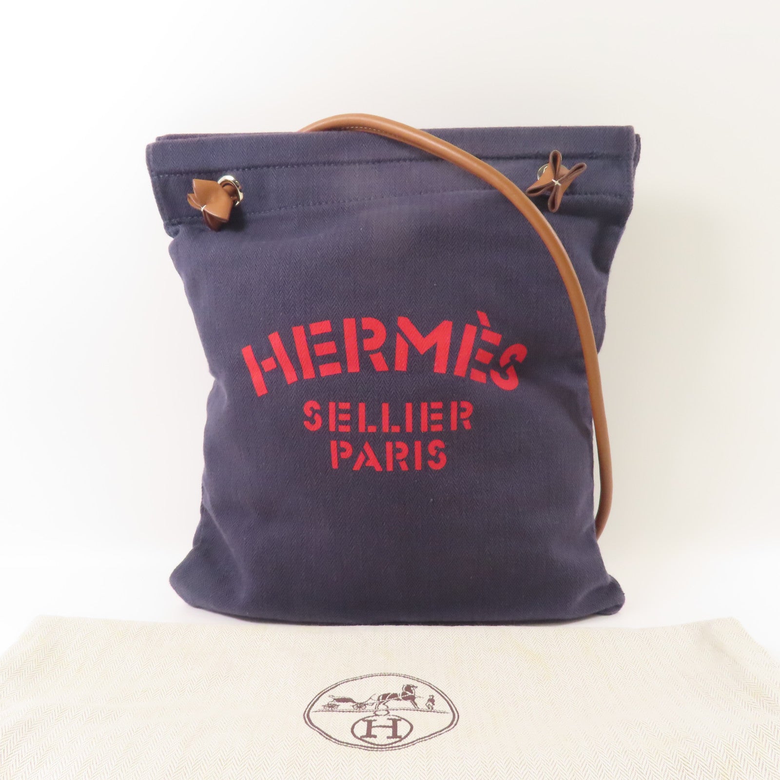 HERMES 【激減優惠】棉質/牛皮皮革Aline銀扣肩背袋深藍色