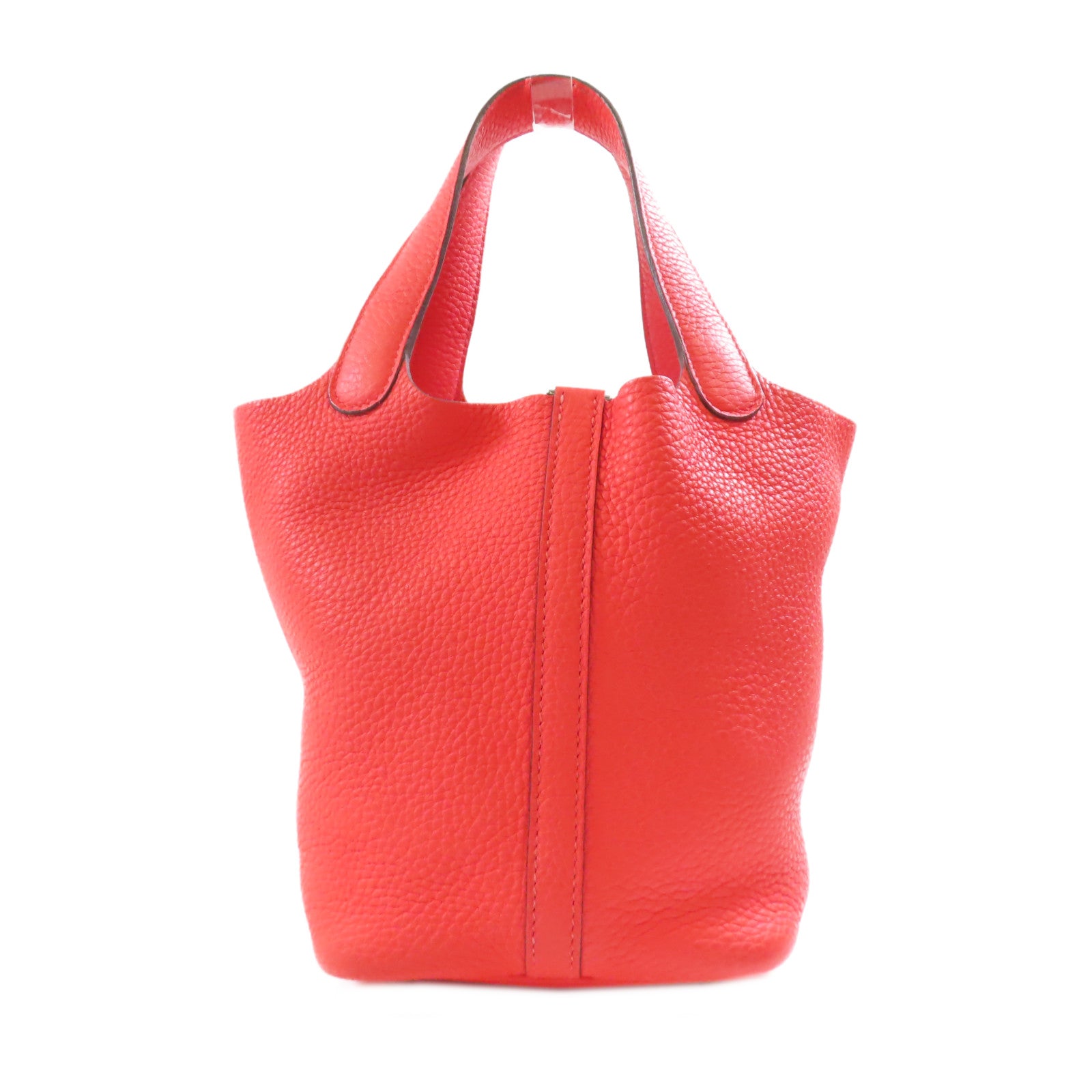 HERMES Clemence皮革Picotin PM銀扣手挽袋Rose Texas紅色