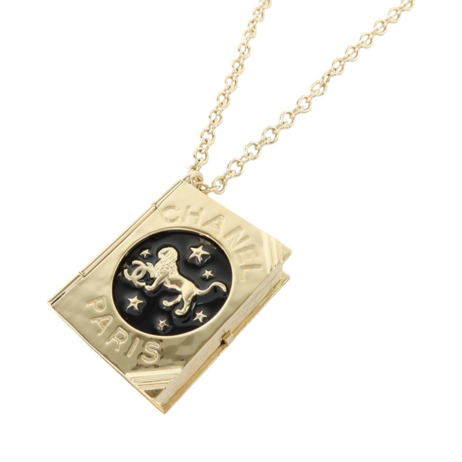 CHANEL 金屬/琺瑯Lion Book Locket Pendant Necklace項鏈