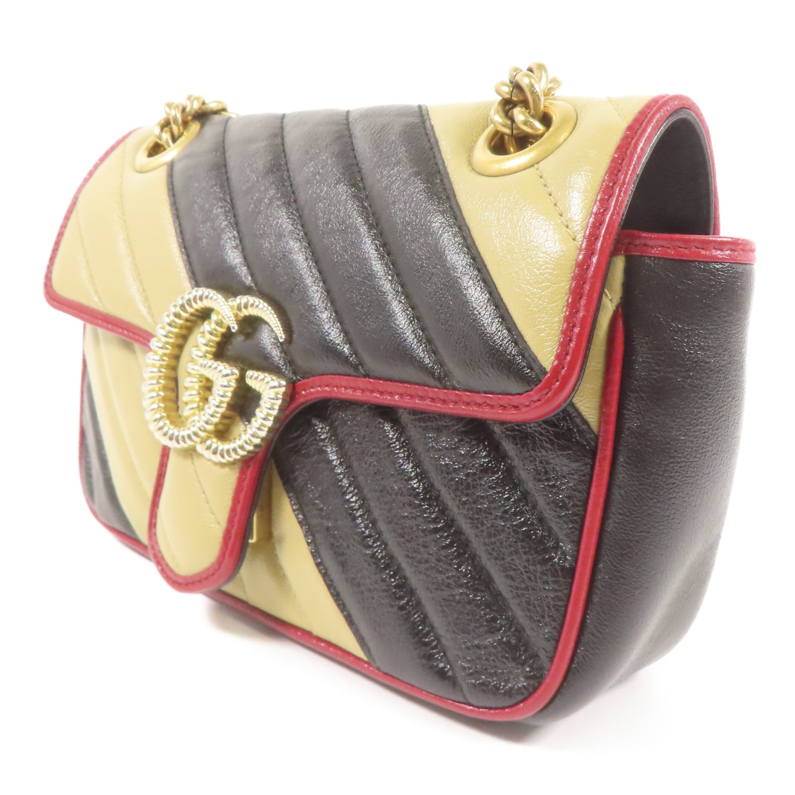 GUCCI GG GHW GG Marmont Shoulder Bag 446744 Calfskin Leather Beige/Black