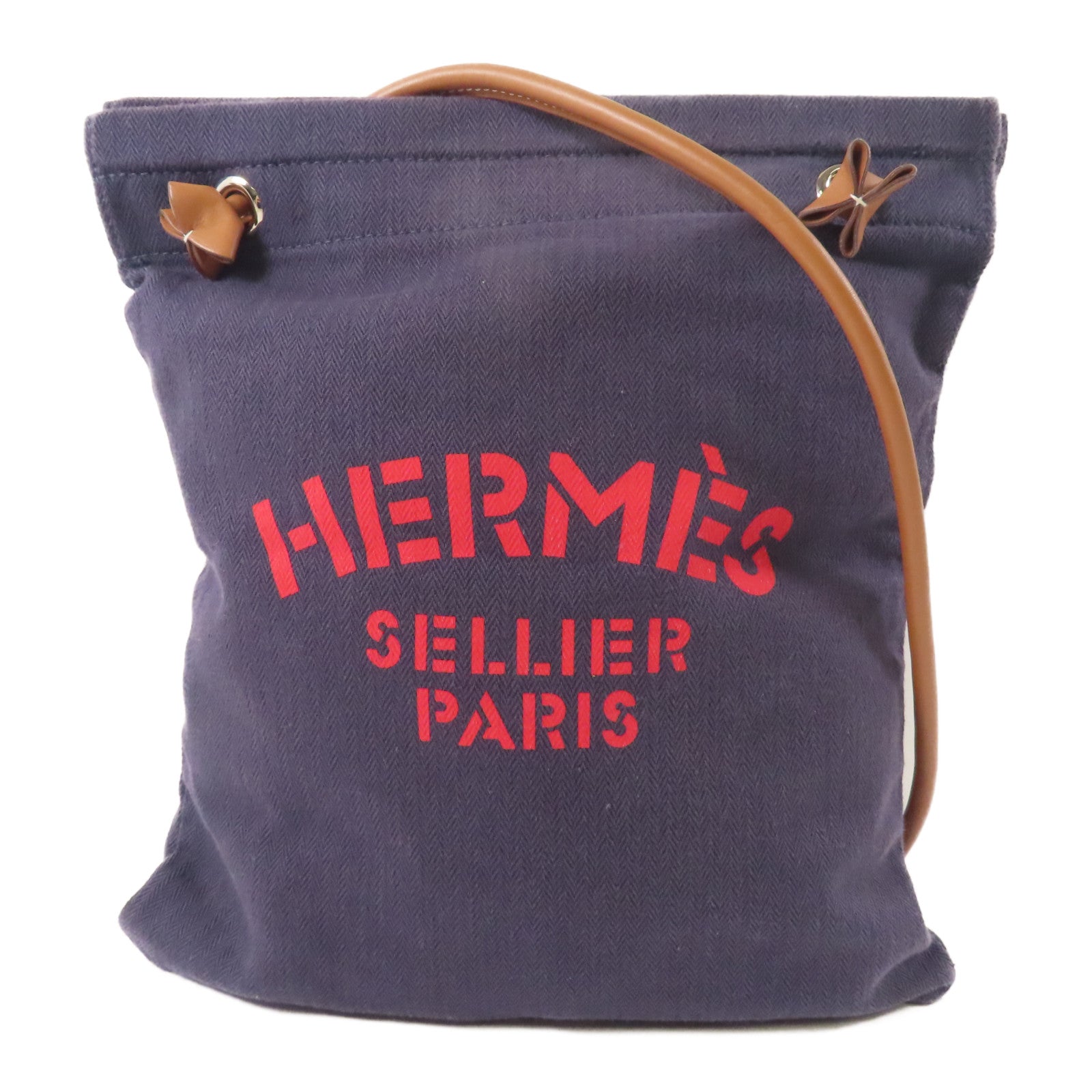 HERMES 【激減優惠】棉質/牛皮皮革Aline銀扣肩背袋深藍色