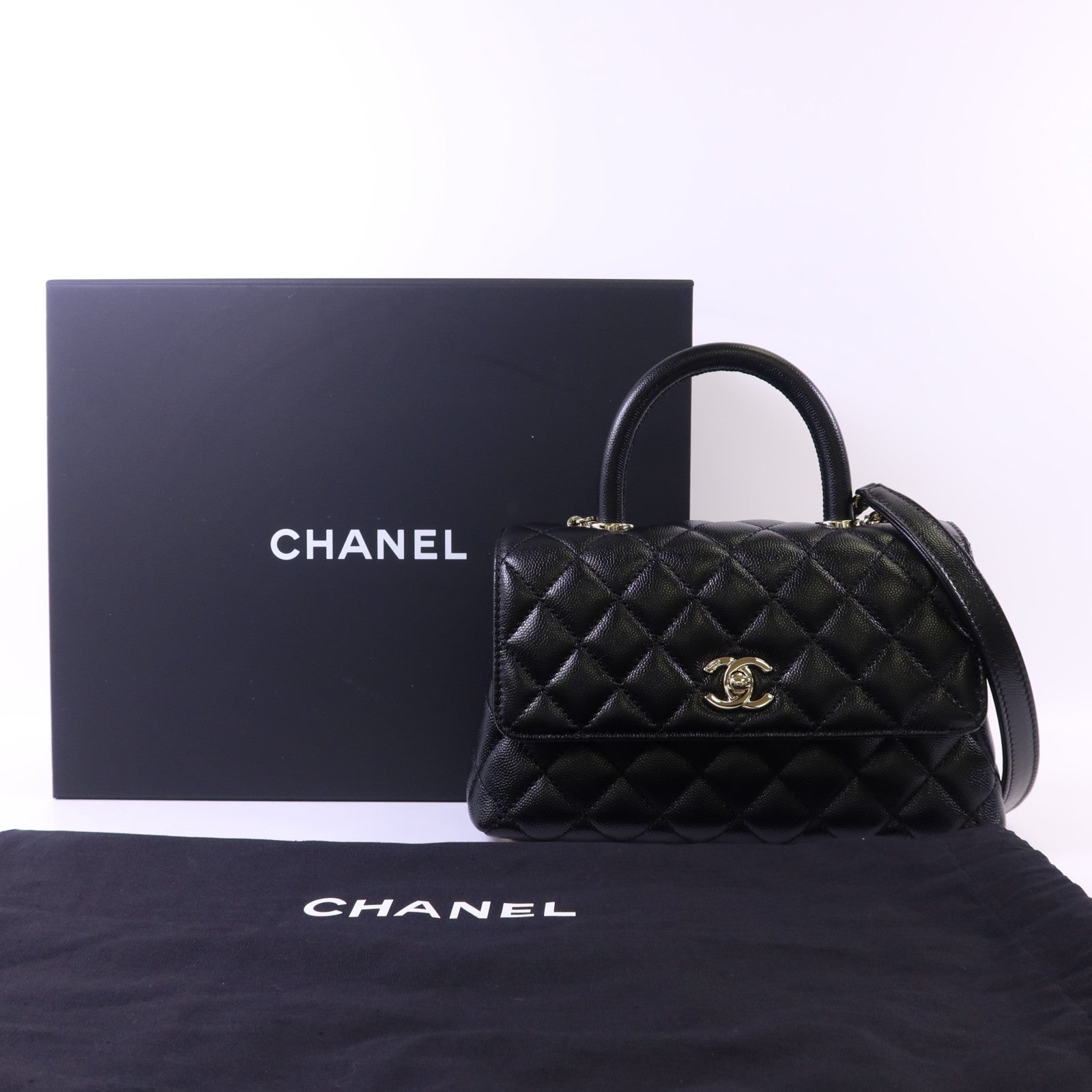 CHANEL 牛皮皮革Coco Handle Small金扣手挽肩背兩用袋