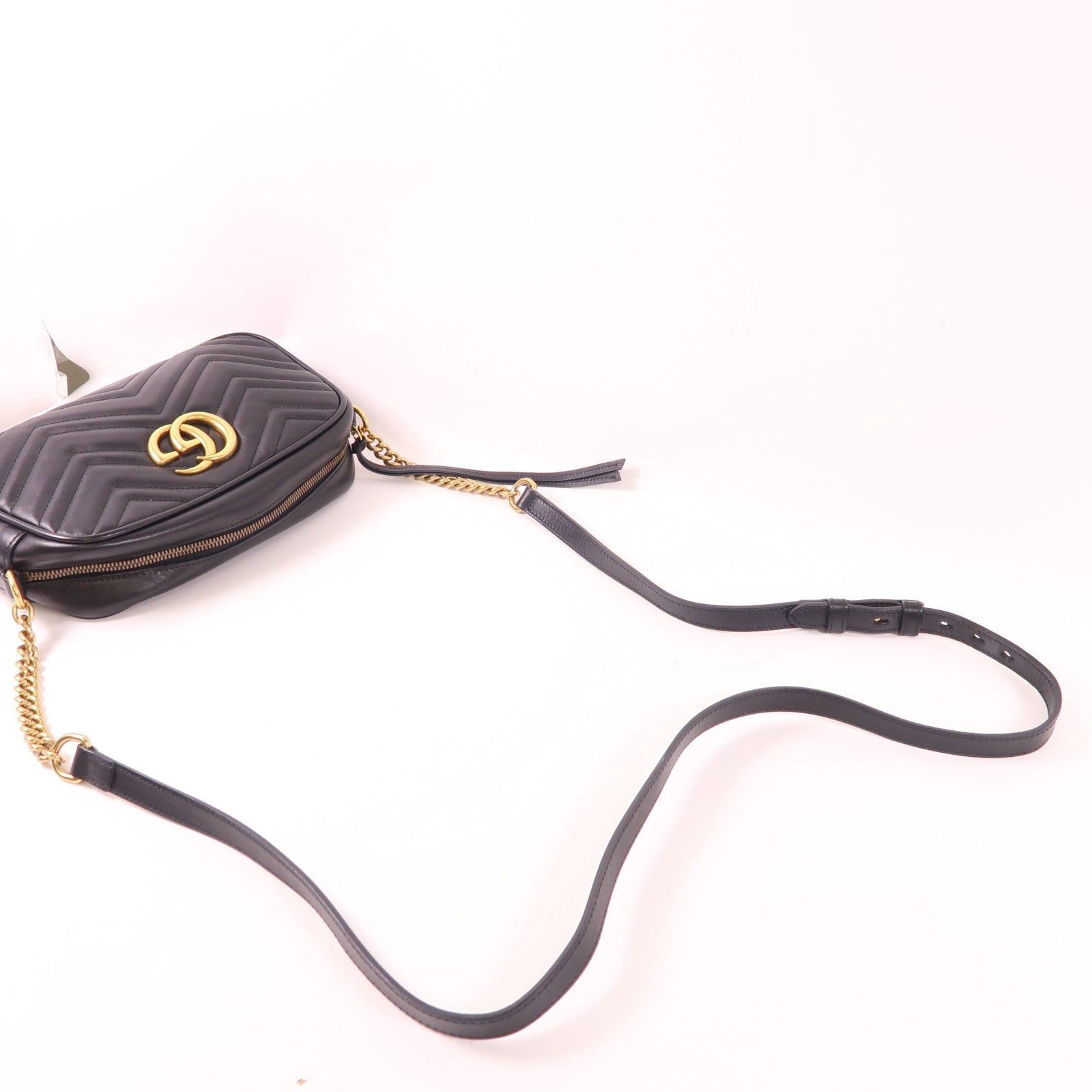 GUCCI GHW GG Marmont Shoulder Bag 447632 Calfskin Leather Black