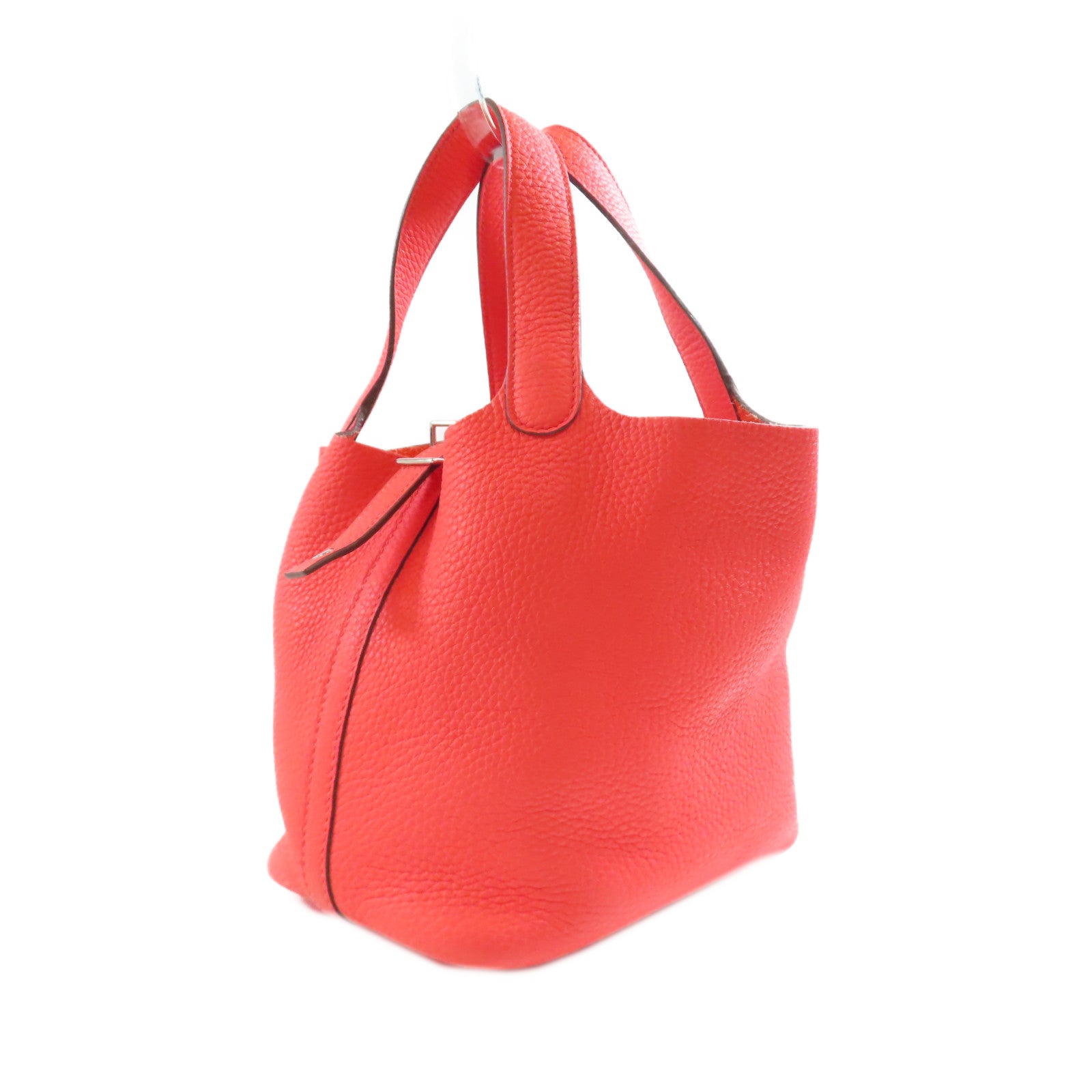 HERMES Clemence皮革Picotin PM銀扣手挽袋Rose Texas紅色