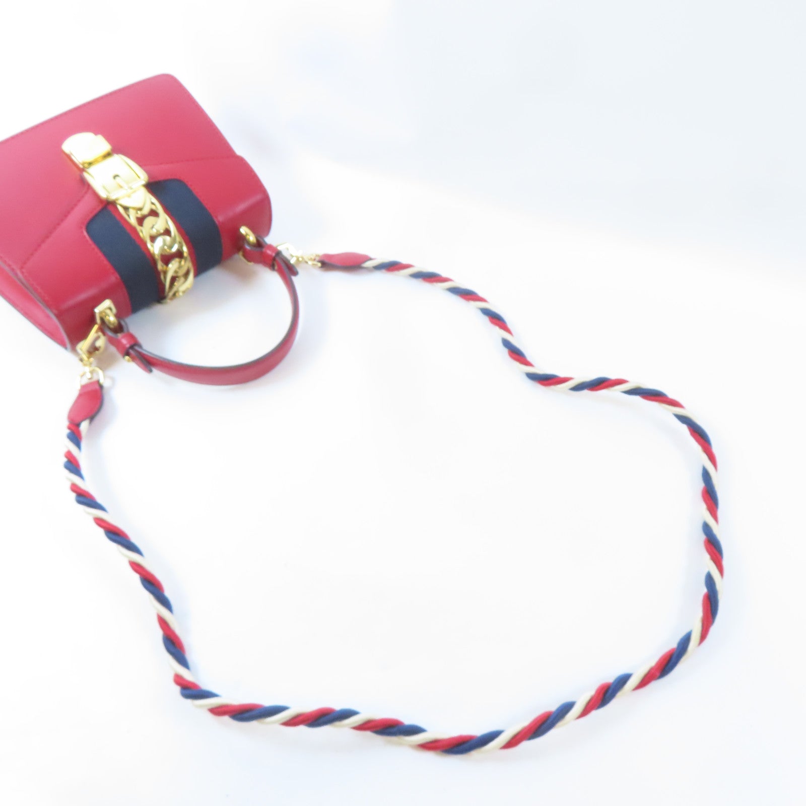 GUCCI 【激減優惠】牛皮皮革Sylvie Mini Shoulder Bag金扣手挽肩背兩用袋紅色