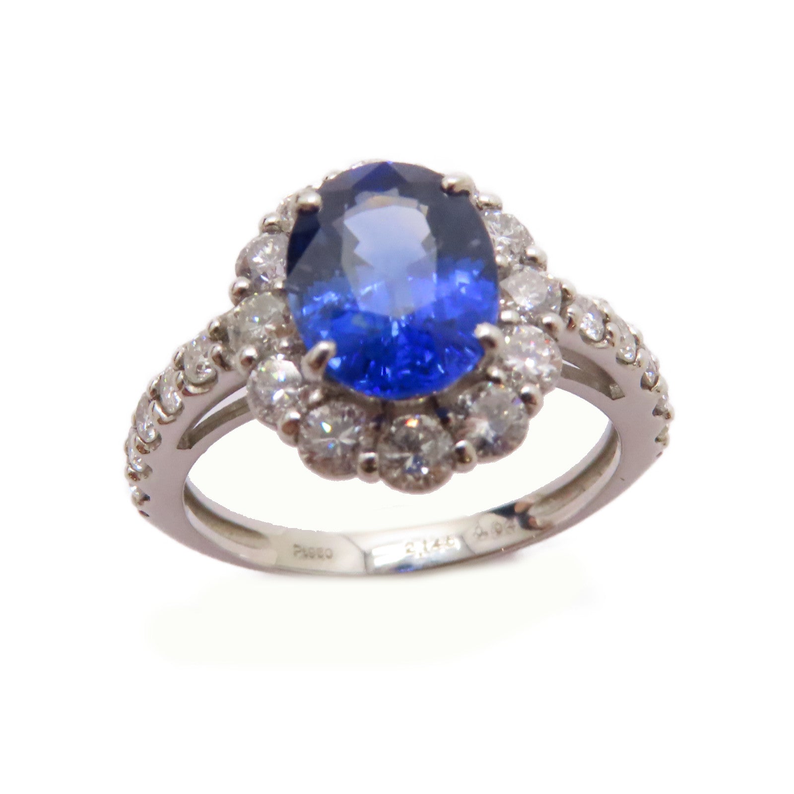 JEWELRY PT950鉑金Sapphire/Diamond Ring 2.145ct藍寶石/0.94ct鑽石戒指US#6.25
