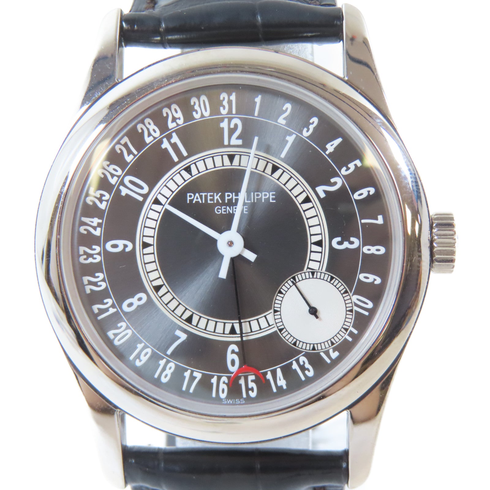 PATEK PHILIPPE Calatrava18K白金自動機芯手錶黑色