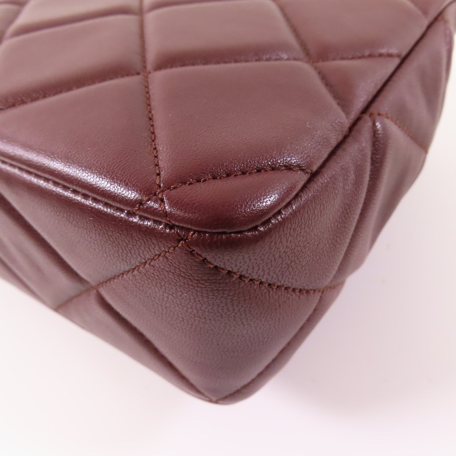 CHANEL CC GHW Chain Shoulder Bag Lambskin Leather Brown