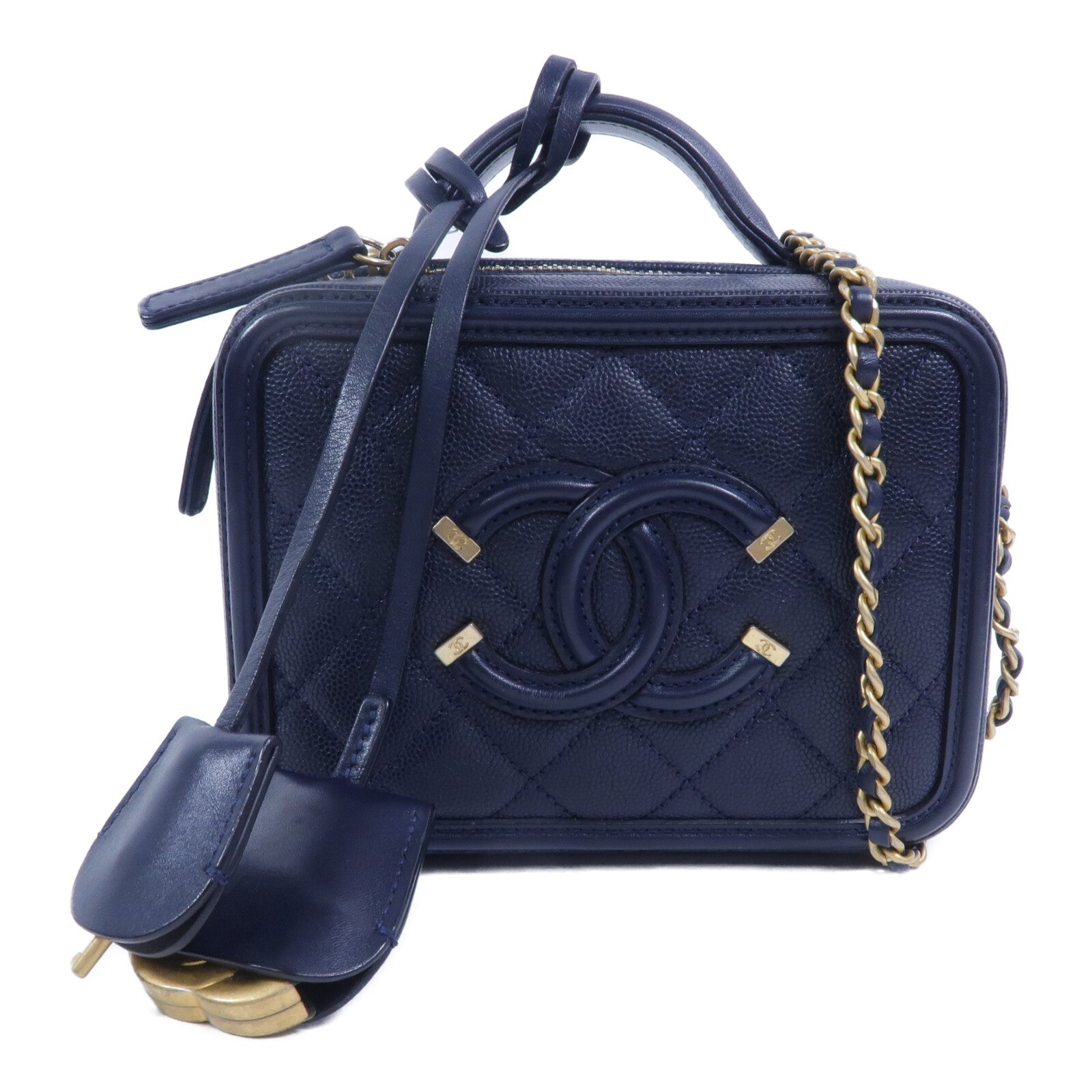CHANEL 牛皮皮革CC Filigree Vanity Case鏈帶手挽肩背兩用袋