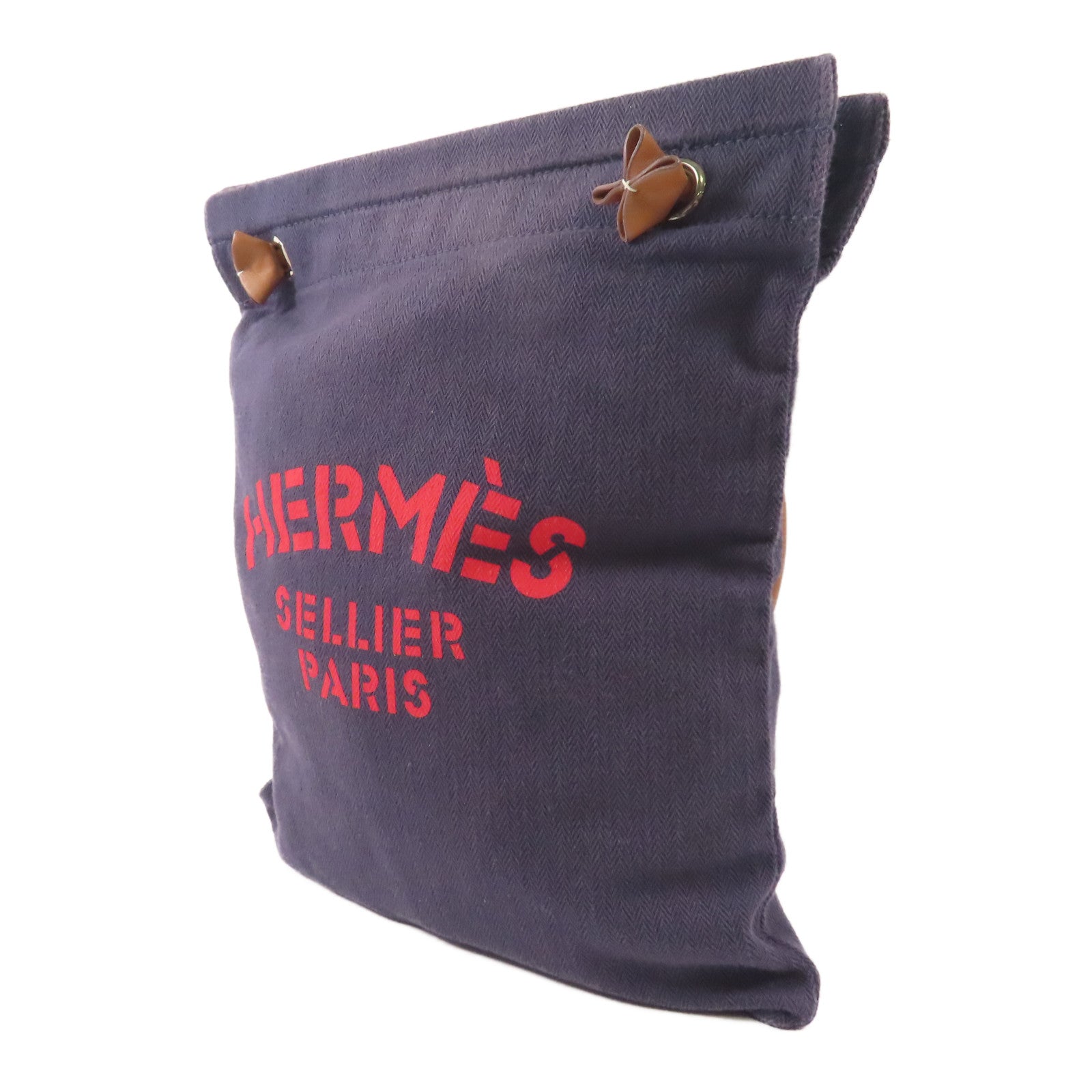 HERMES 【激減優惠】棉質/牛皮皮革Aline銀扣肩背袋深藍色