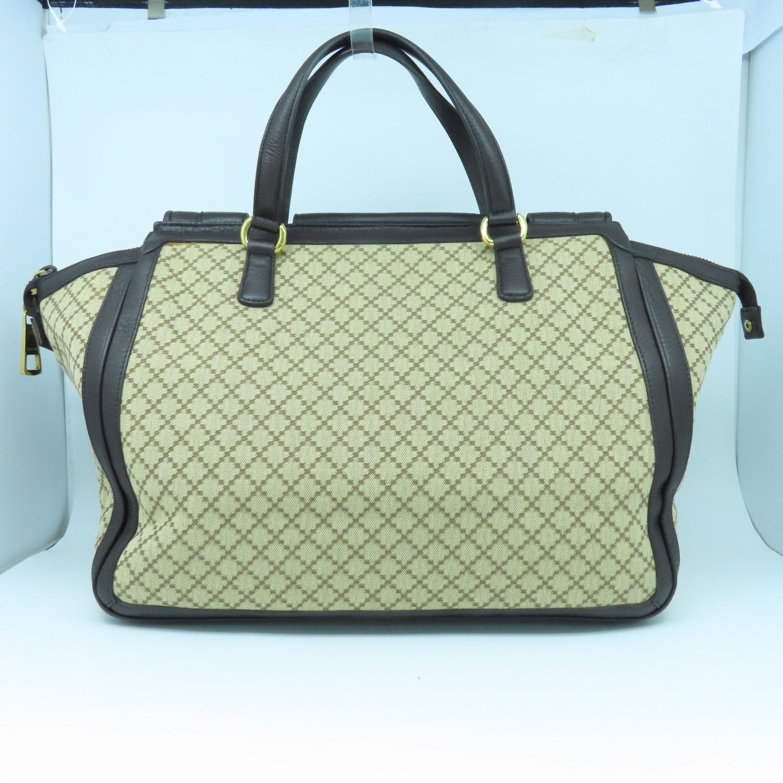 GUCCI 牛皮皮革/帆布Hand Bag金扣手挽袋啡色/米色