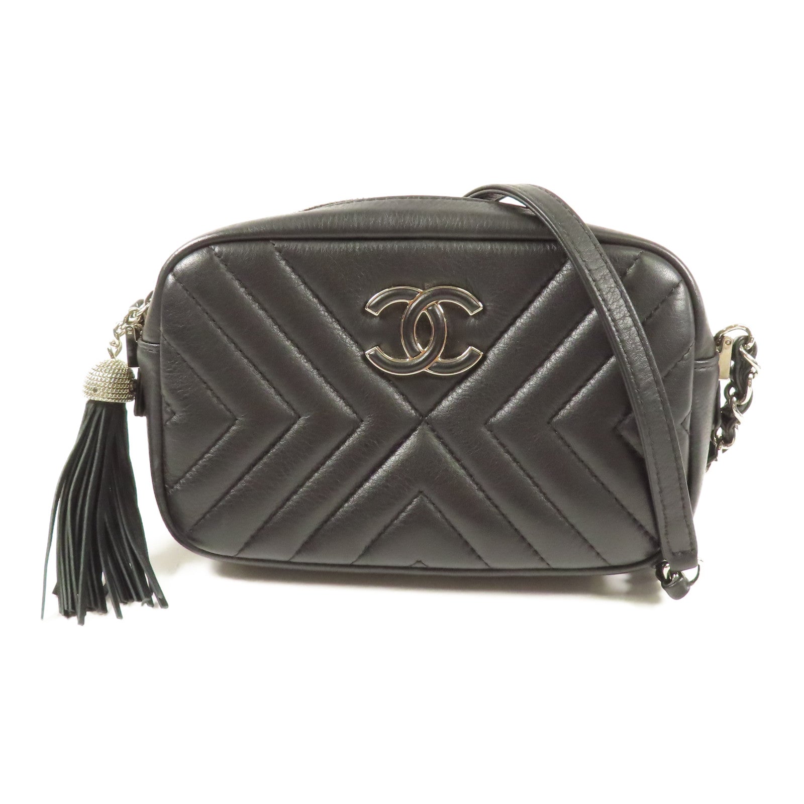 CHANEL 牛皮皮革Chain Shoulder銀扣鏈帶肩背袋