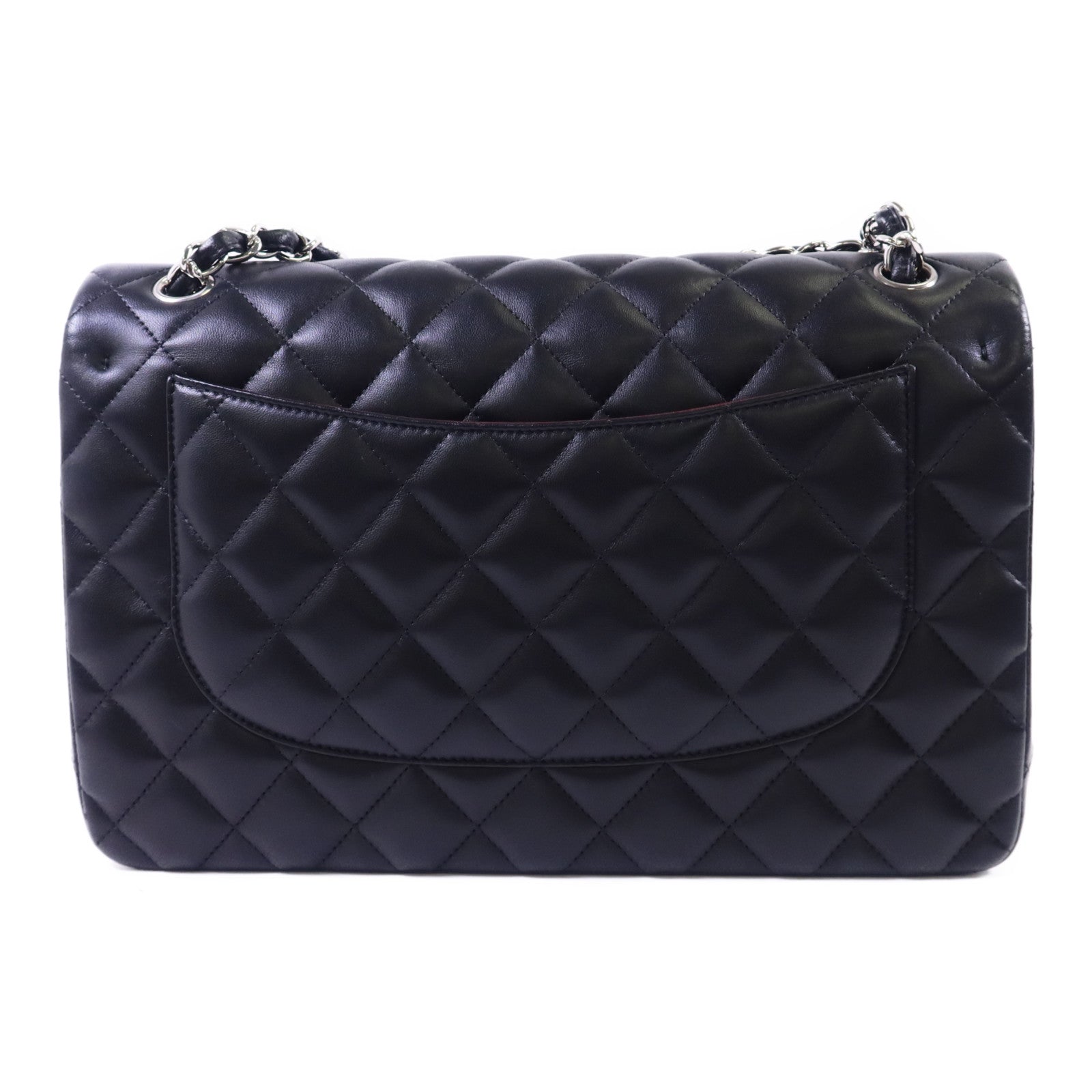 CHANEL 羊皮皮革Large Classic 銀扣鏈帶肩背袋