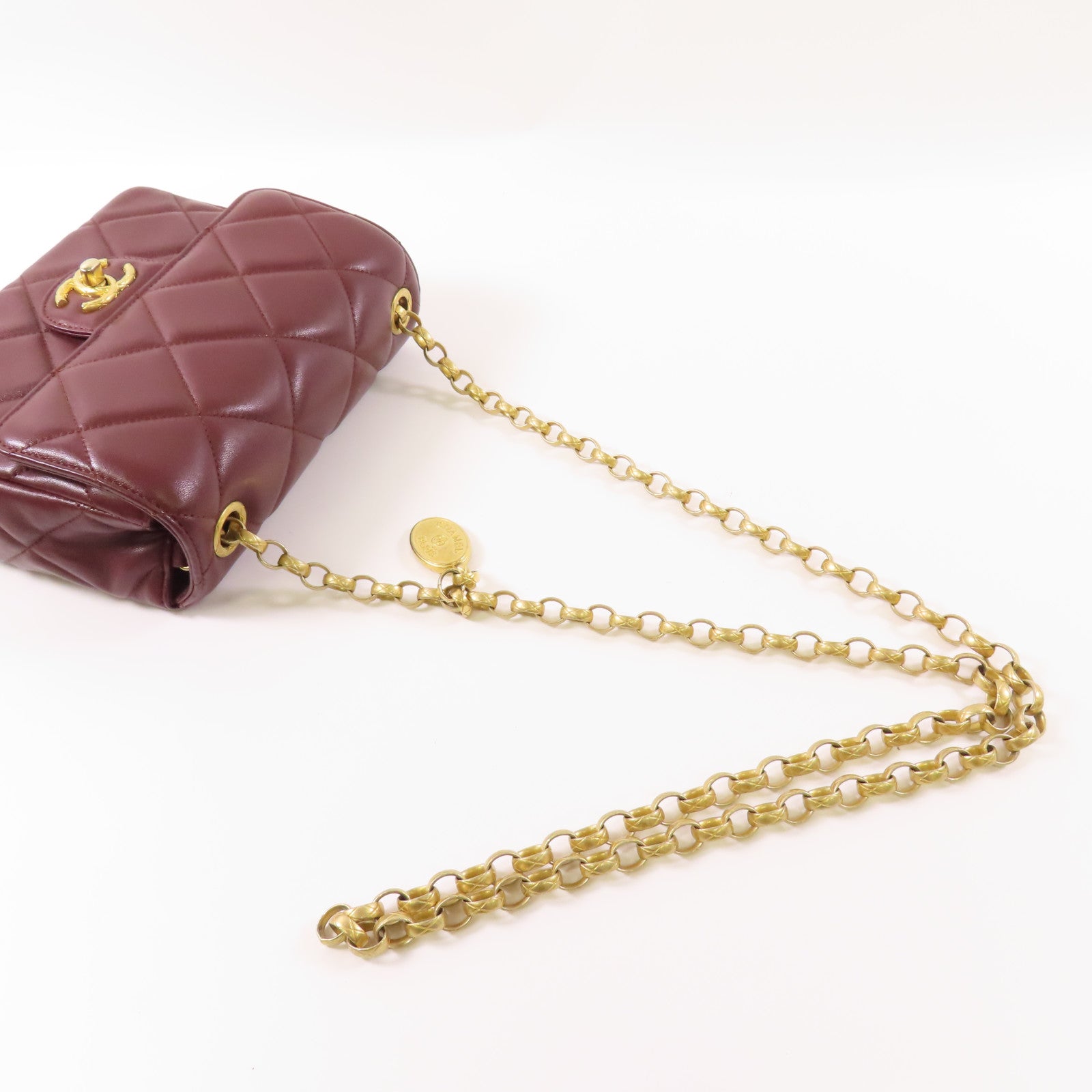 CHANEL CC GHW Chain Shoulder Bag Lambskin Leather Brown