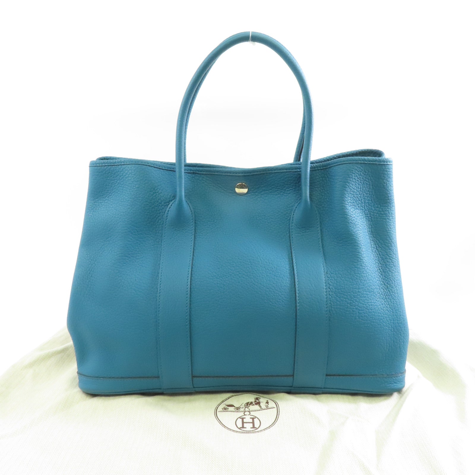 HERMES Negonda皮革Garden Party PM銀扣手挽袋Cobalt藍色