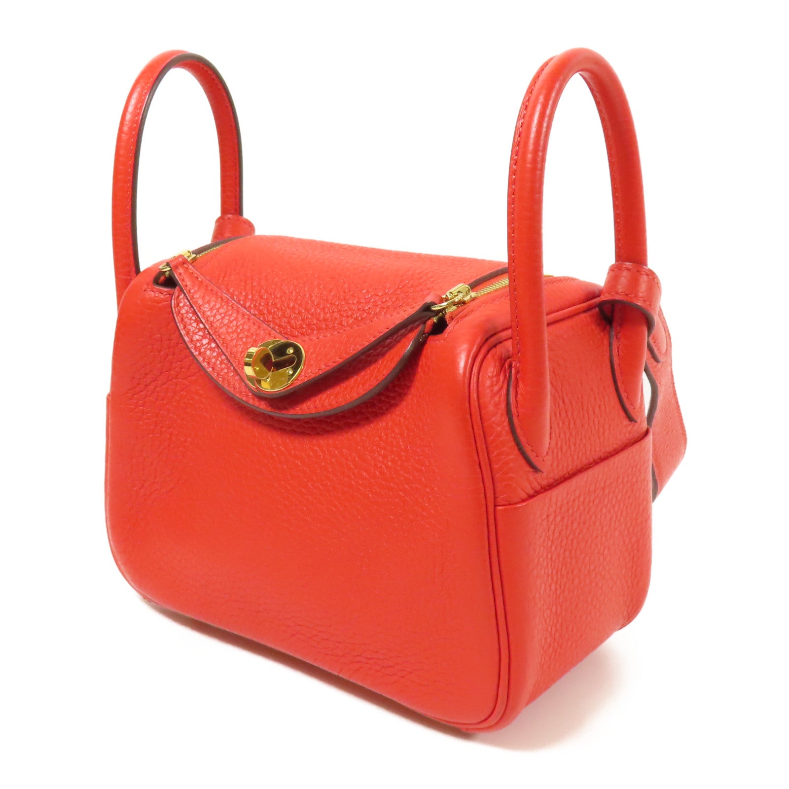 HERMES Clemence皮革Mini Lindy金扣手挽肩背兩用袋Rouge De Coeur