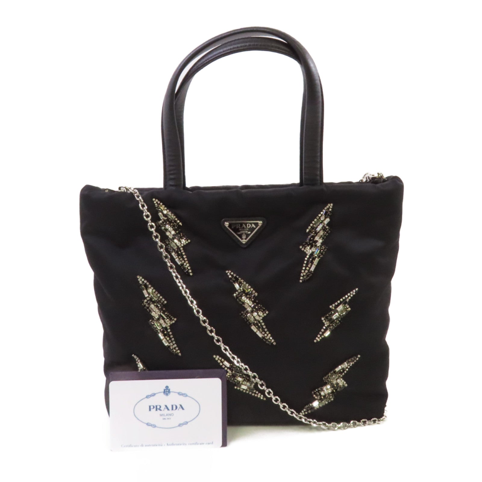 PRADA 尼龍2Way Shoulder Bag銀扣手挽肩背兩用袋黑色
